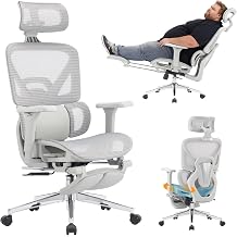 Ergonomic Office Chair with Footrest, High Back Mesh Computer Chair with Lumbar Support, 5-Level Backrest Height, 4D Flip-Up Arms for Home & Gaming Desk Gray Mesh 3-Zone Lumbar Support+4D Armrest