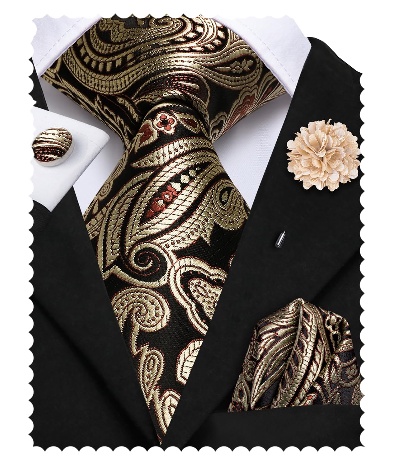 Hi-Tie Mens Paisley Floral Striped Ties Set Silk Necktie and Lapel Pin for Men Pocket Square Cufflinks Set Business Wedding