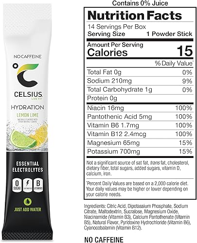 Miniatura 3 de Celsius Hydration Lemon Lime, mezcla de bebida de hidratación con electrolitos sin azúcar (paquete de 14)