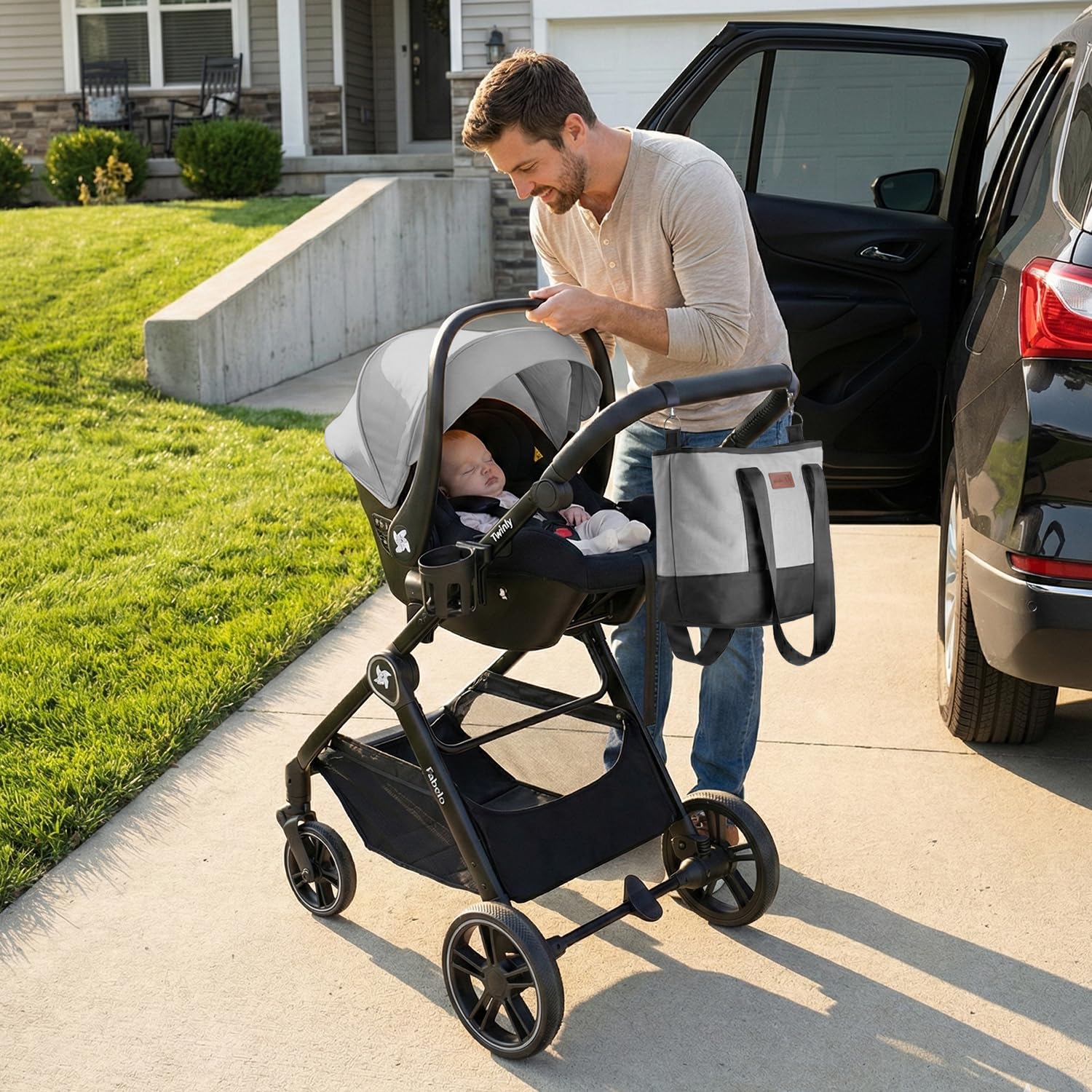 Twinly Carrito de Bebe 3 en 1 – Carro Bebe 3 Piezas Convertible con Grupo 0 (i-Size), Capazo y Silla de Paseo – FABULY – Plegable y Ligero con Bolso, Plástico Lluvia y saco – (Gris)