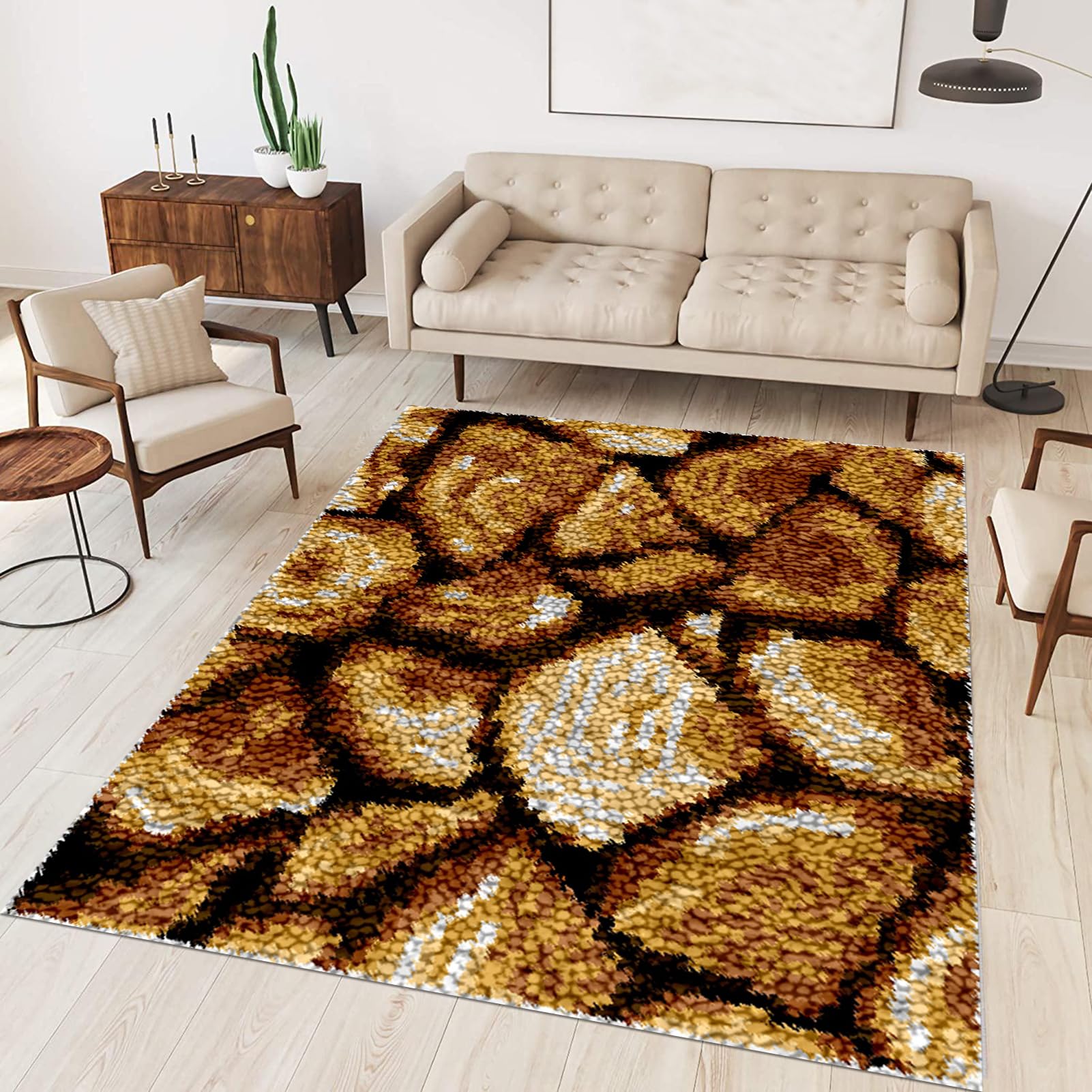 Tehocwiz Dywan do samodzielnego wiązania, gobelin, zestaw do haftu krzyżykowego, zestaw dla dorosłych, rękodzieło, prezenty, wycieraczki, 130 x 150 cm, zestaw do wiązania