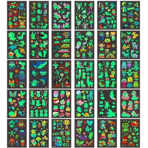 Miniatura 6 de Tatuaje temporal para niños, 30 hojas de tatuajes falsos brillantes para niños y niñas, duran mucho tiempo y son impermeables, divertidas