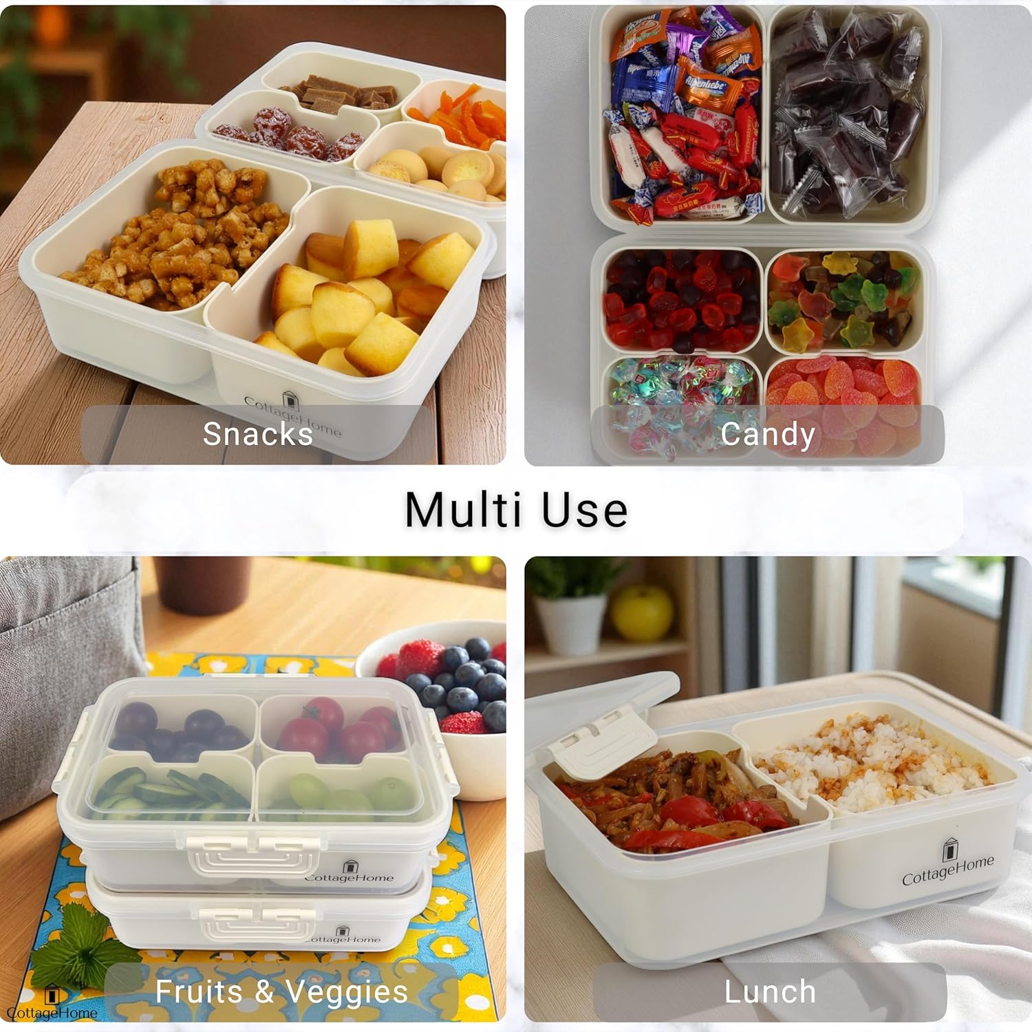 2 Pack Mini Snackle Box Container - 4 Compartment Divided Serving Tray with Lid for Meal Prep, Lunch, School - Dishwasher Safe, Reusable Travel Snack Box for Candy, Fruits, Snacks - Image 7
