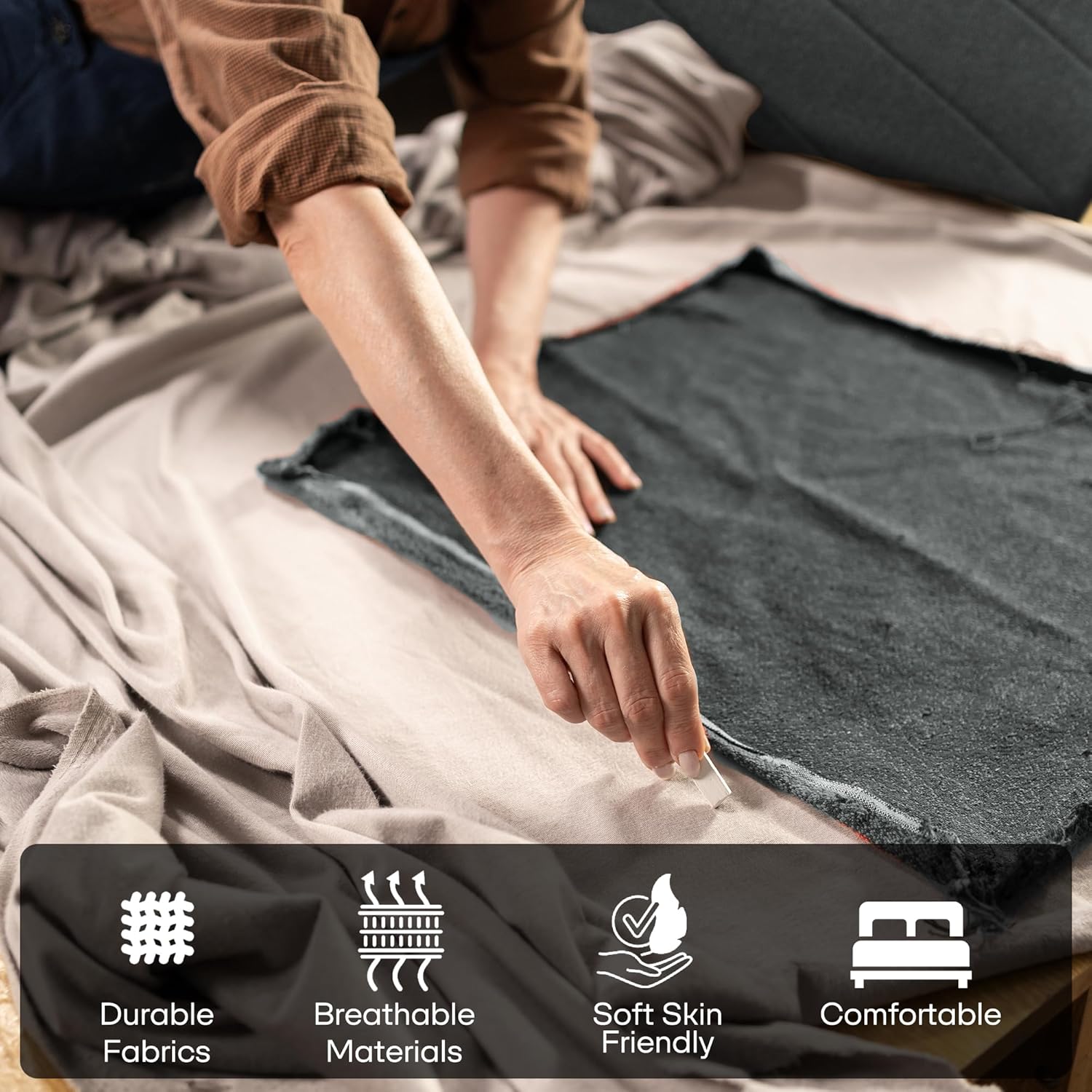 Acacia Astoria Solid Wood Upholstered Bed Frame, Queen Platform Bed Frame with Headboard, Elegant Design, Durable Construction for Luxurious Comfort, Walnut