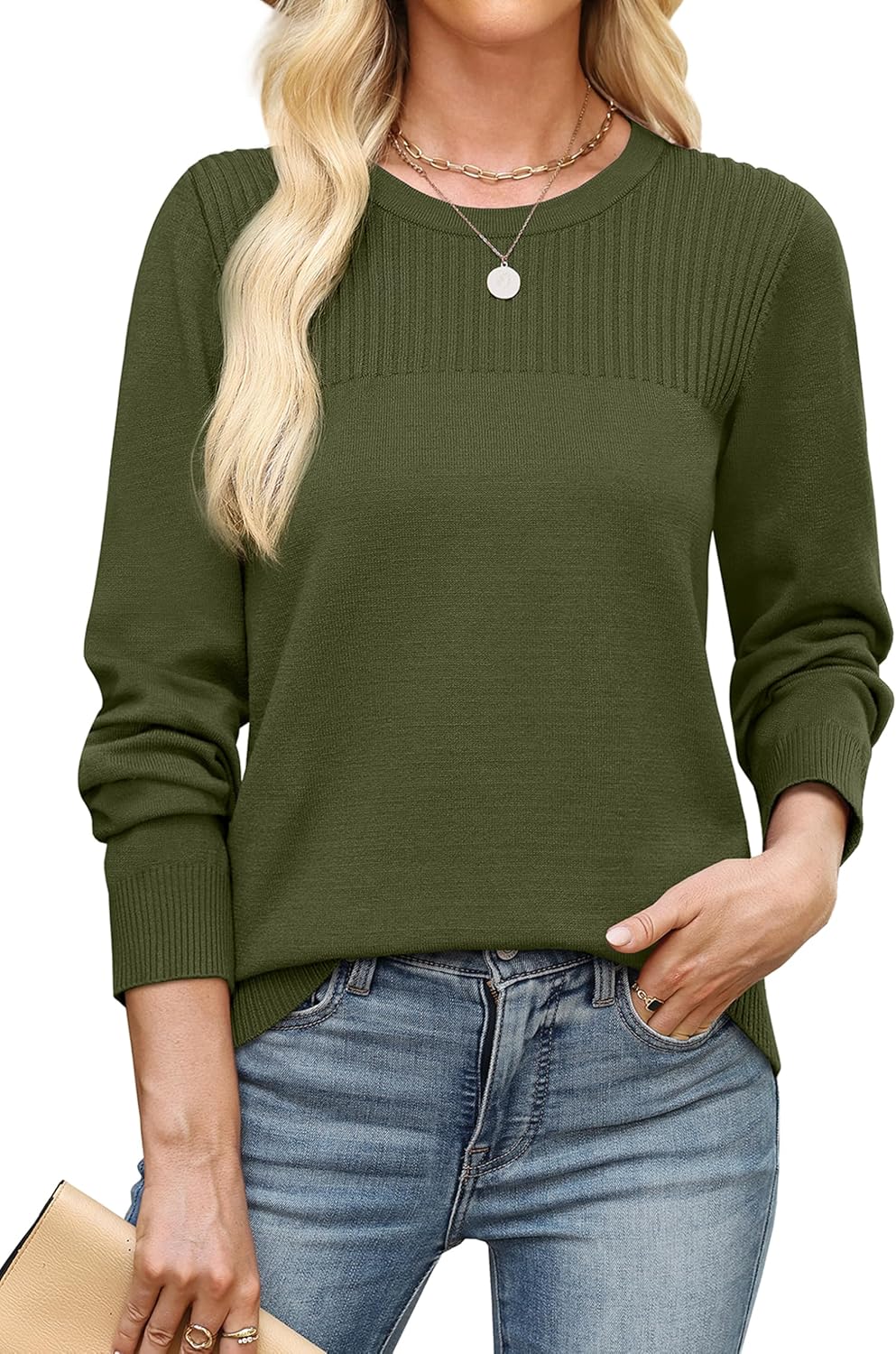 XIEERDUO Sweaters for Women Long Sleeve Shirts Round Neck Ribbed Knit Pullover Sweater Fashion Clothing - Image 2