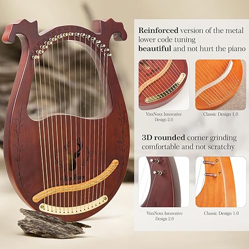 Miniatura 11 de Lyre Harpika, kit de arpa Zelkova Lyra de 17 cuerdas, instrumentos musicales de cuerda con bolsa de llave de afinación, instrucciones adicionales