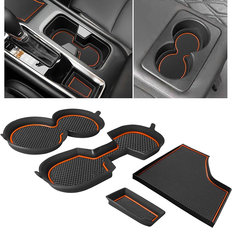 Kit de forros e tapetes para porta-copos SENSHINE em silicone 3D para Nissan Sentra – 4 peças, acabamento laranja