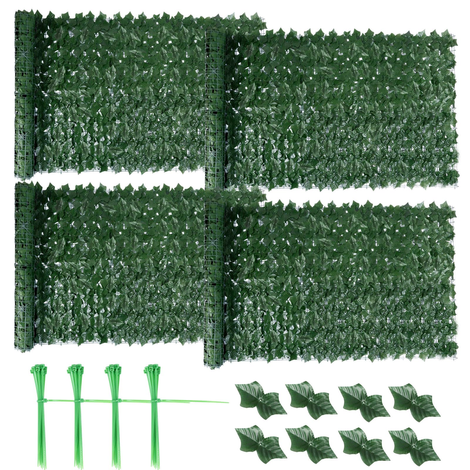 4 PCS Artificial Ivy Fence Screening 1m x 3m, Expandable Ivy Trellis Screening, Artificial Hedge Roll, Garden Privacy Fence Screen Panel, UV Fade Protection for Balcony Outdoor Garden Wall Decoration