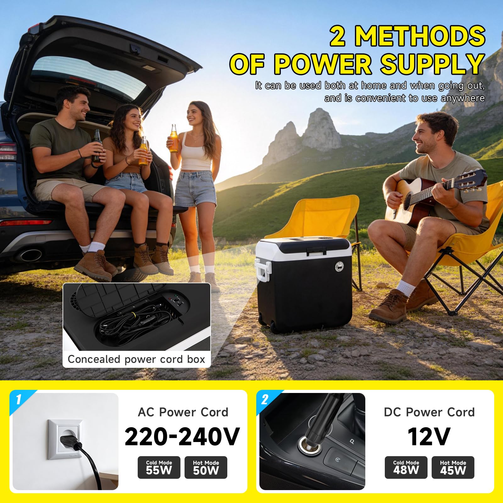 Frigorifero Portatile 40L – Mini-Frigo 12/230 V, raffredda & riscalda (fino a 65°C), Modalità ECO, per Auto, Camper e Barca