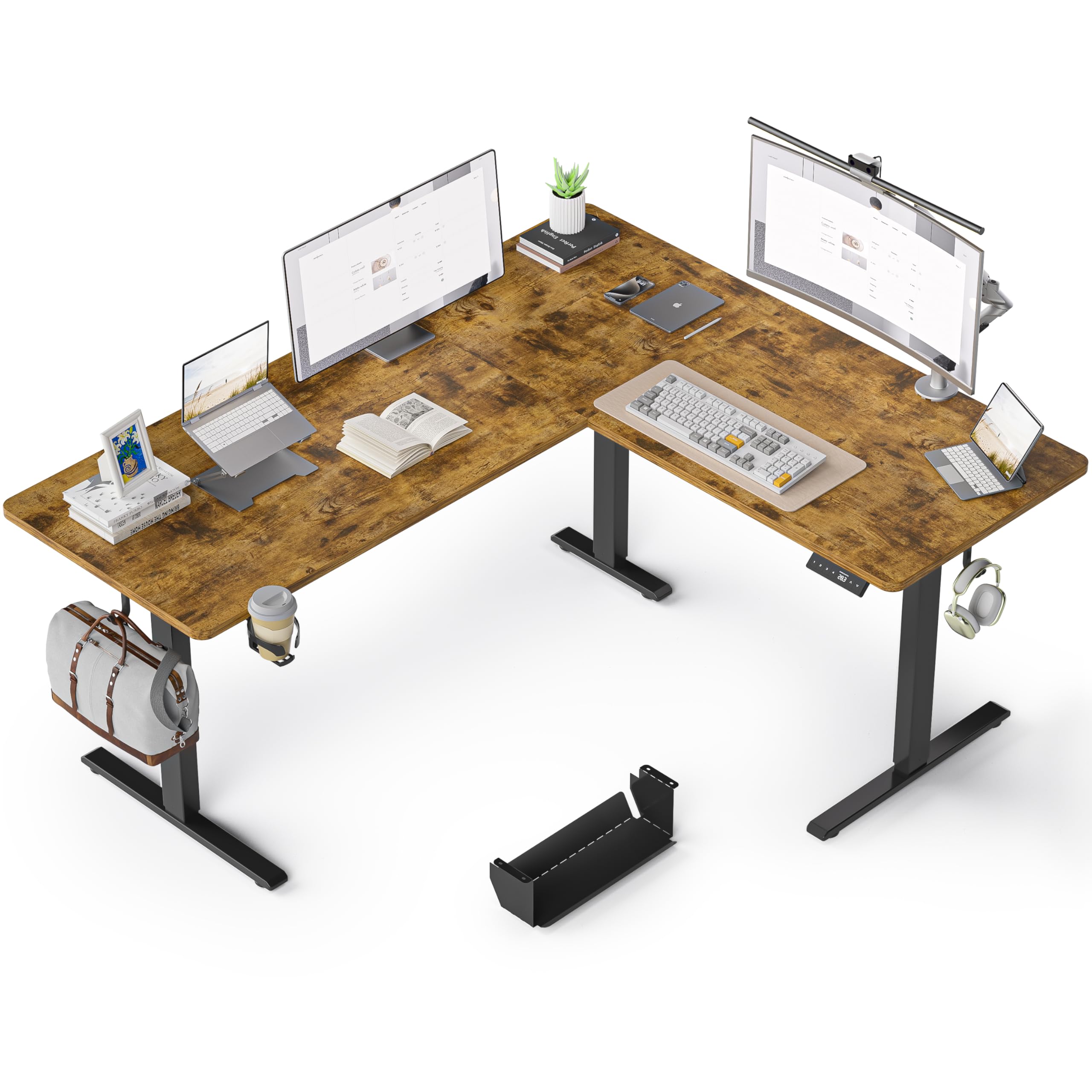 63 Inches Reversible L Shaped Standing Desk for Home Office Electric Height Adjustable Corner Computer Desk Sit Stand