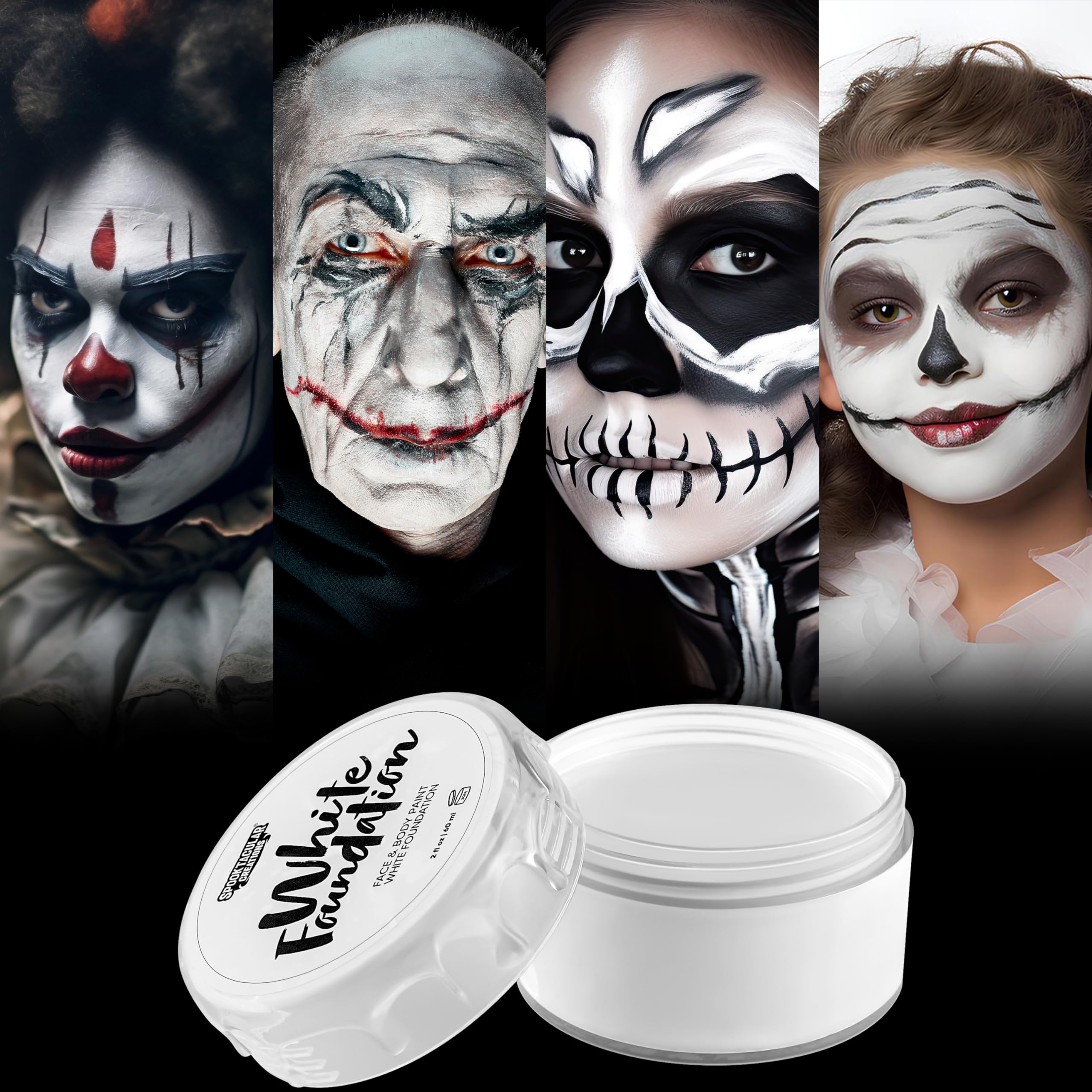 Spooktacular Creations Halloween 2 Oz White Face Body Paint Makeup Foundation Cream for Adult, Waterproof Body Paint with Makeup Brush for Stage, Film, Clown, SFX Cosplay