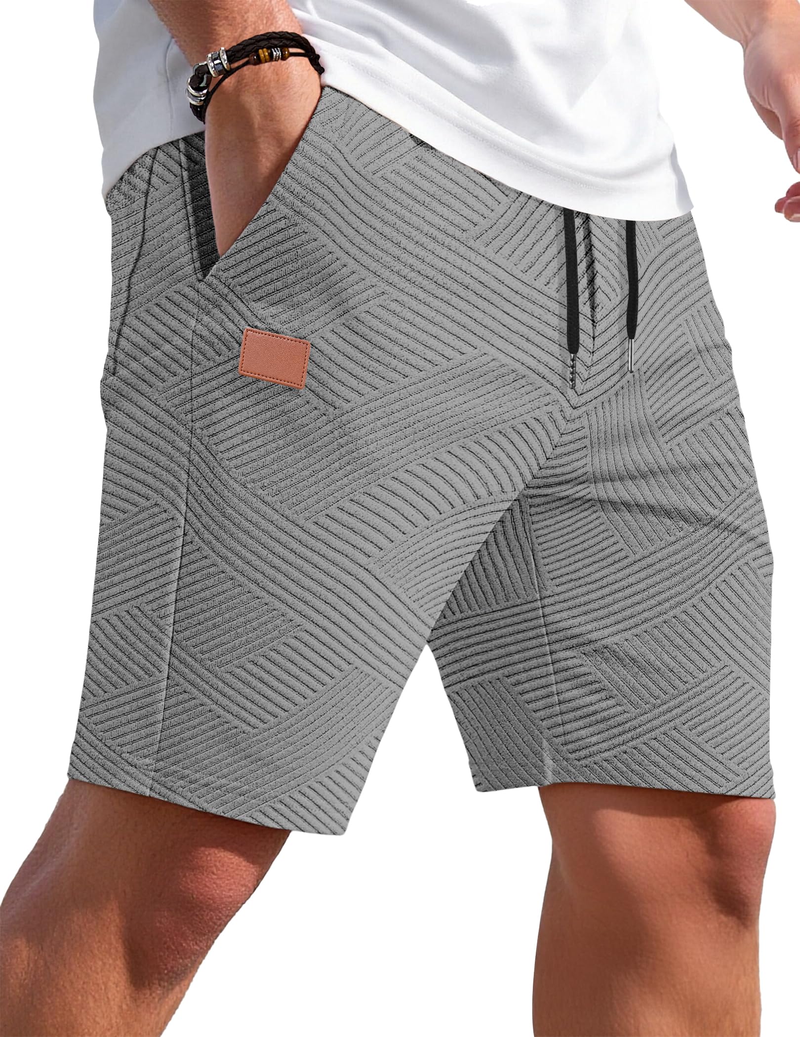 TARAINYA Texture Pantaloncini Uomo Cotone Estivi Causal con Coulisse | 50%cotone 45%poliestere 5%elastan,pantaloni corti uomo,regular fit,elastico in vita con cordoncino,elasticità,spiaggia,casual