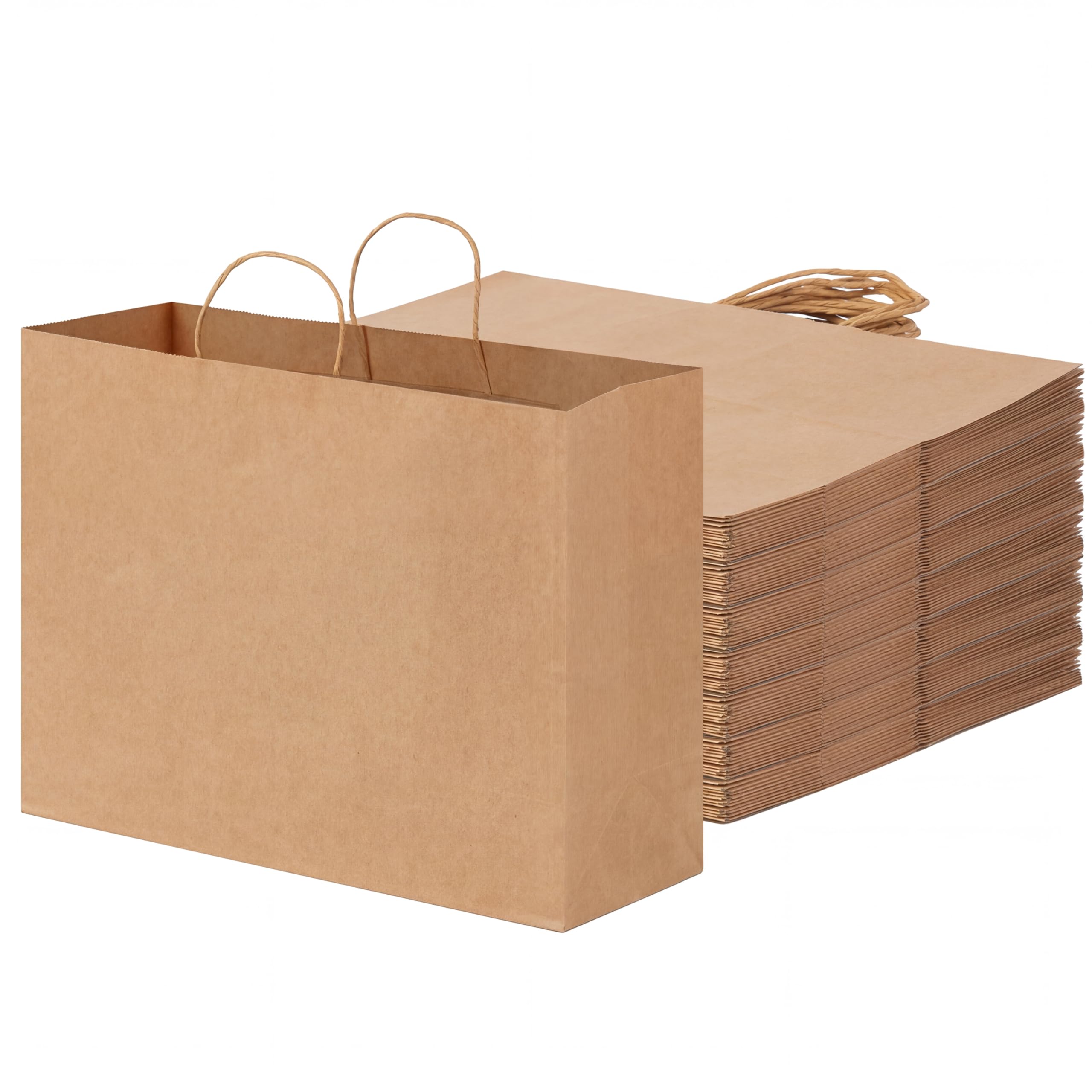 OUTUXED 60 sacchetti di carta con manici, 40,6 x 15,5 x 30,5 cm, sacchetti regalo in carta kraft marrone, per piccole imprese, merce, regali