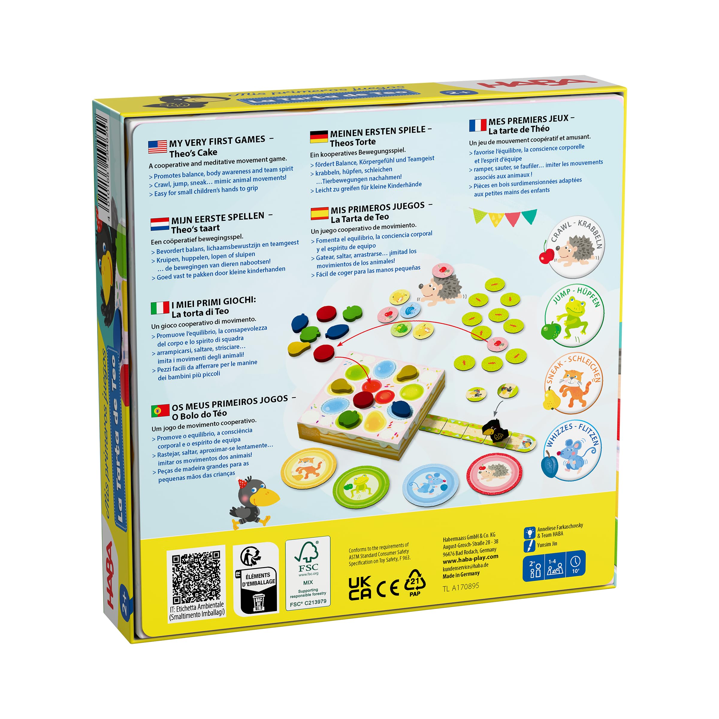 HABA 2013166004 - Mis Primeros Juegos La Tarta de Teo, Juego Infantil de Mesa cooperativo de Movimiento. Más 2 años