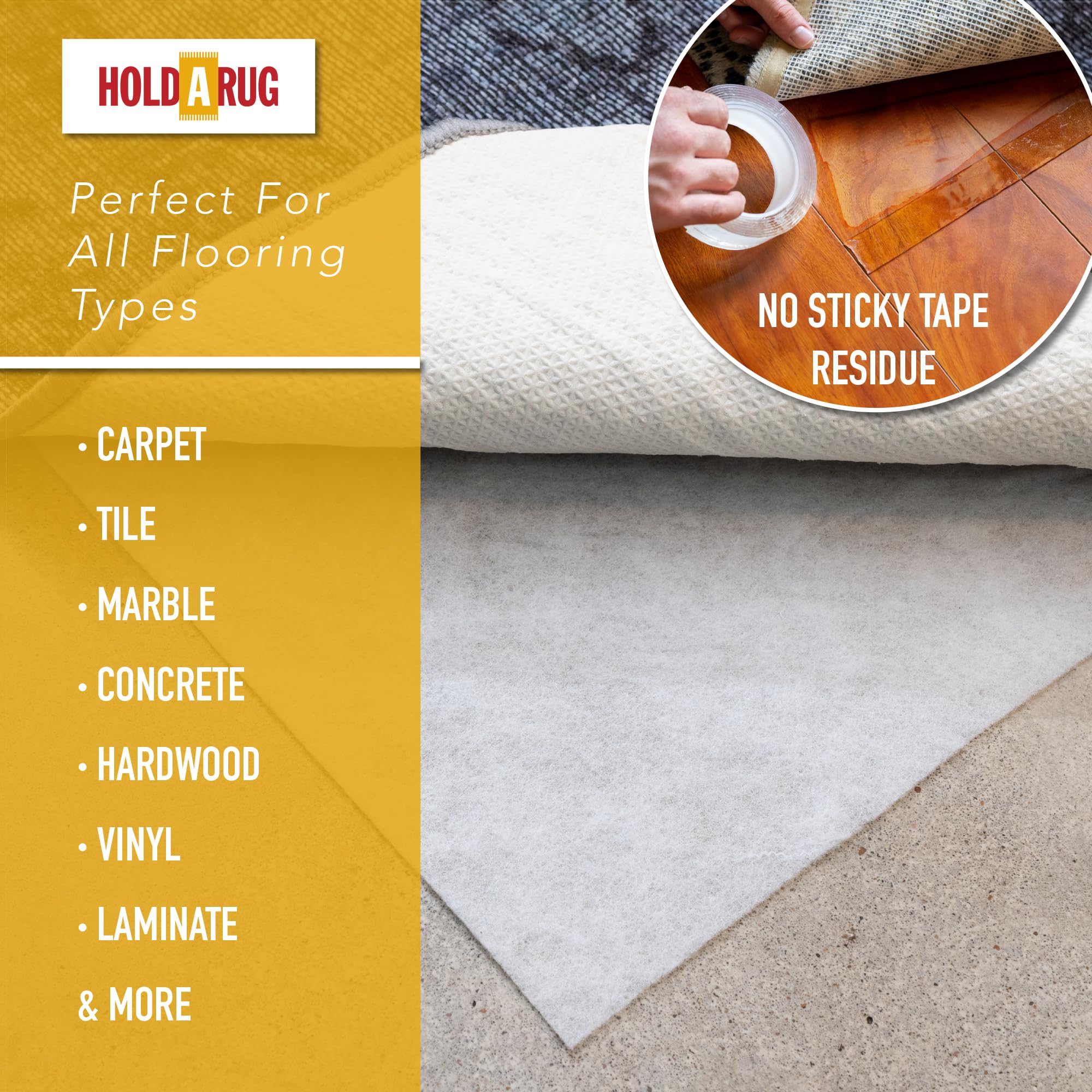 Hold-a-Rug 2' x 8' - Non-Slip Rug Pad, Non Skid Pads for Hardwood, Vinyl, Tile, Laminate Floors, Keep Area Rugs Secure, Safe for Indoor Flooring, ?” Thick