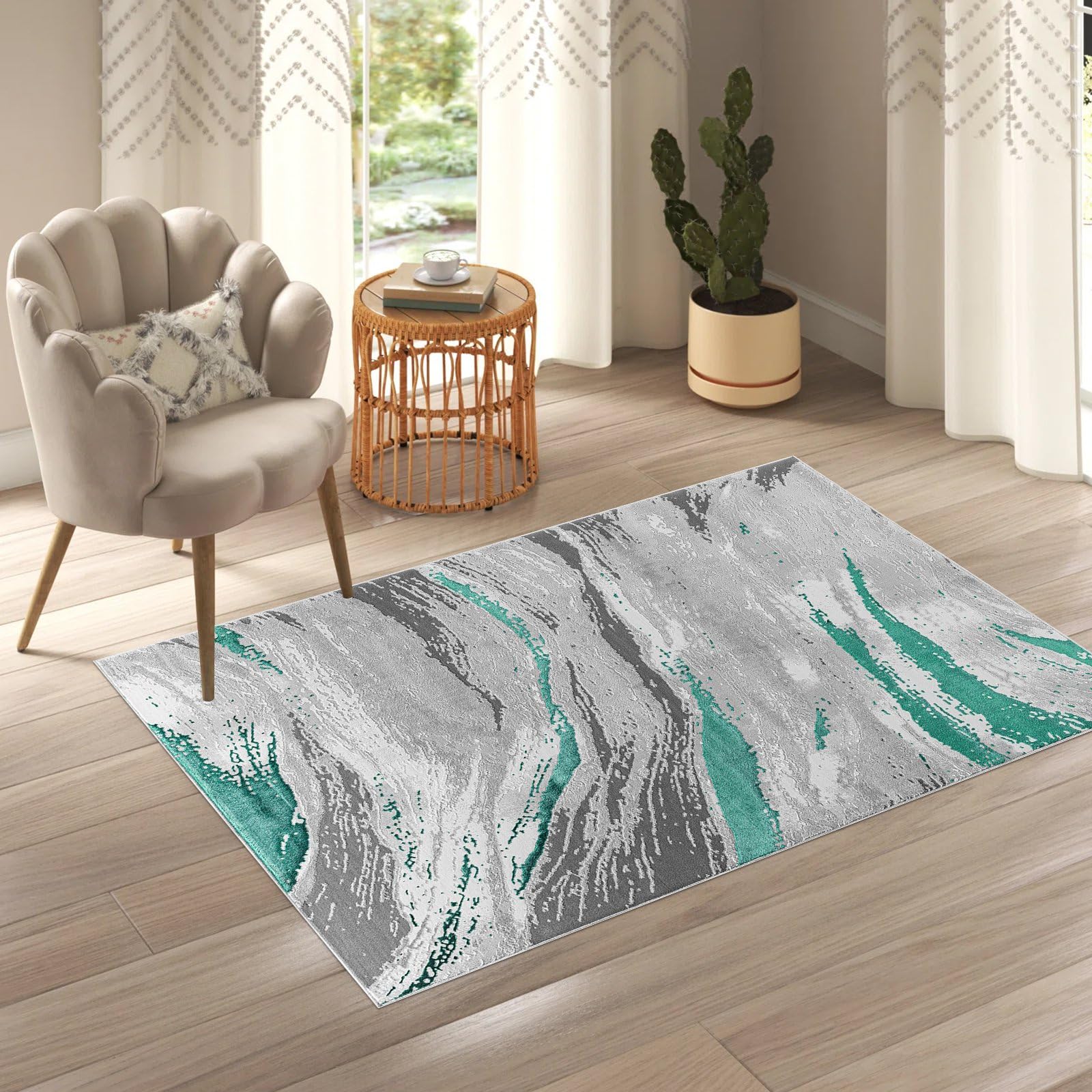 renoazul® Dense Pile Large Kitchen Mat - Jeze Abstract Emerald Green Rug - 80 x 150 cm, Washable Door Mats Indoor For Large Entrance and Corridor Rug — image 1