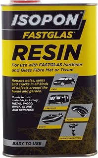 isopon Fastglas Glass Fibre Laminating Resin 1 Litre Use With Mat & Tissue Repair Of Holes/Splits/Cracks/Tears For Most Materials: Metal/Wood/Hard Plastic/Brick