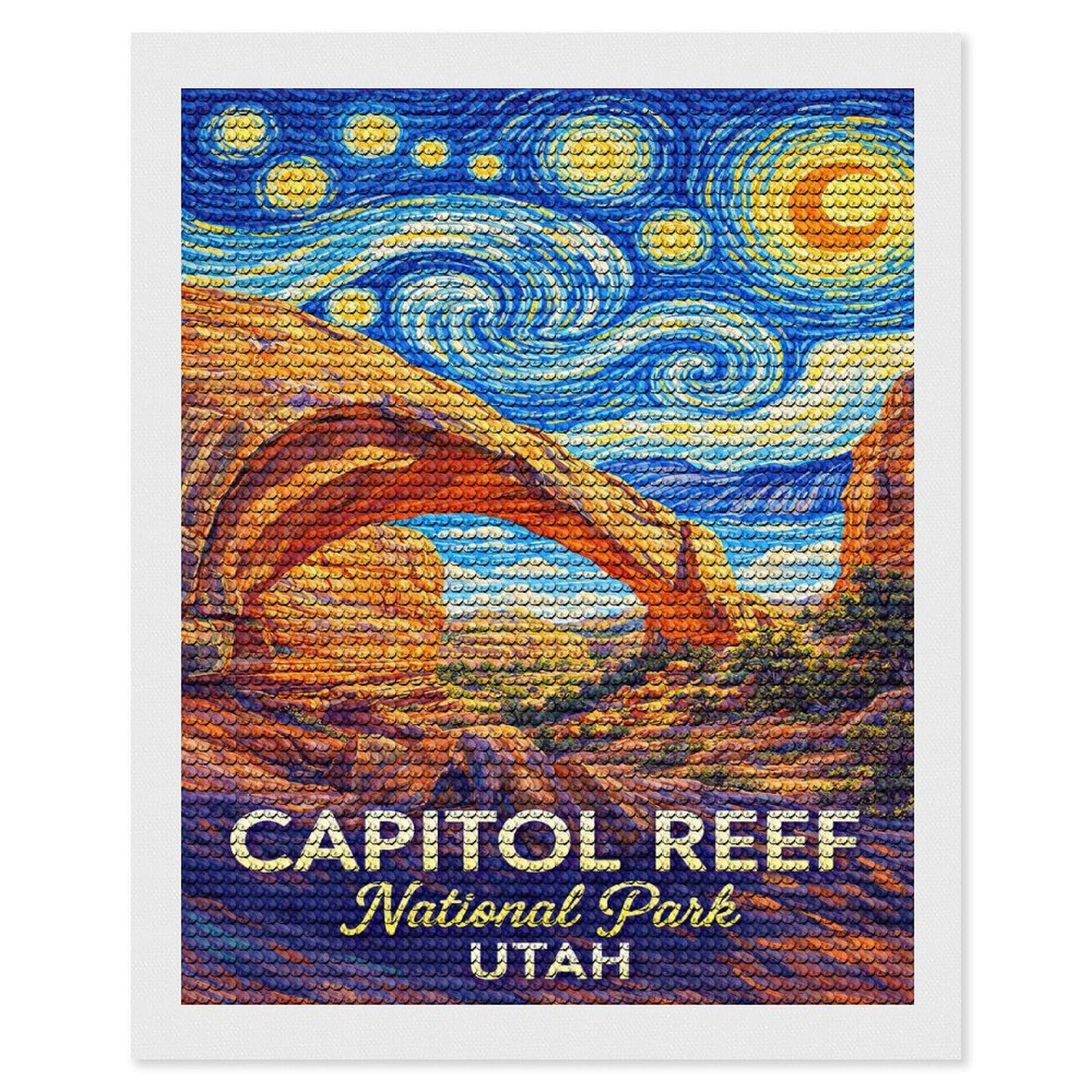 Junmoney Capitol Reef National Park Starry Night DIY Diamond Art Canvas Kit 16"x20", Complete Accessories, Creative Leisure Activity, Home Wall Decor, Gift Idea