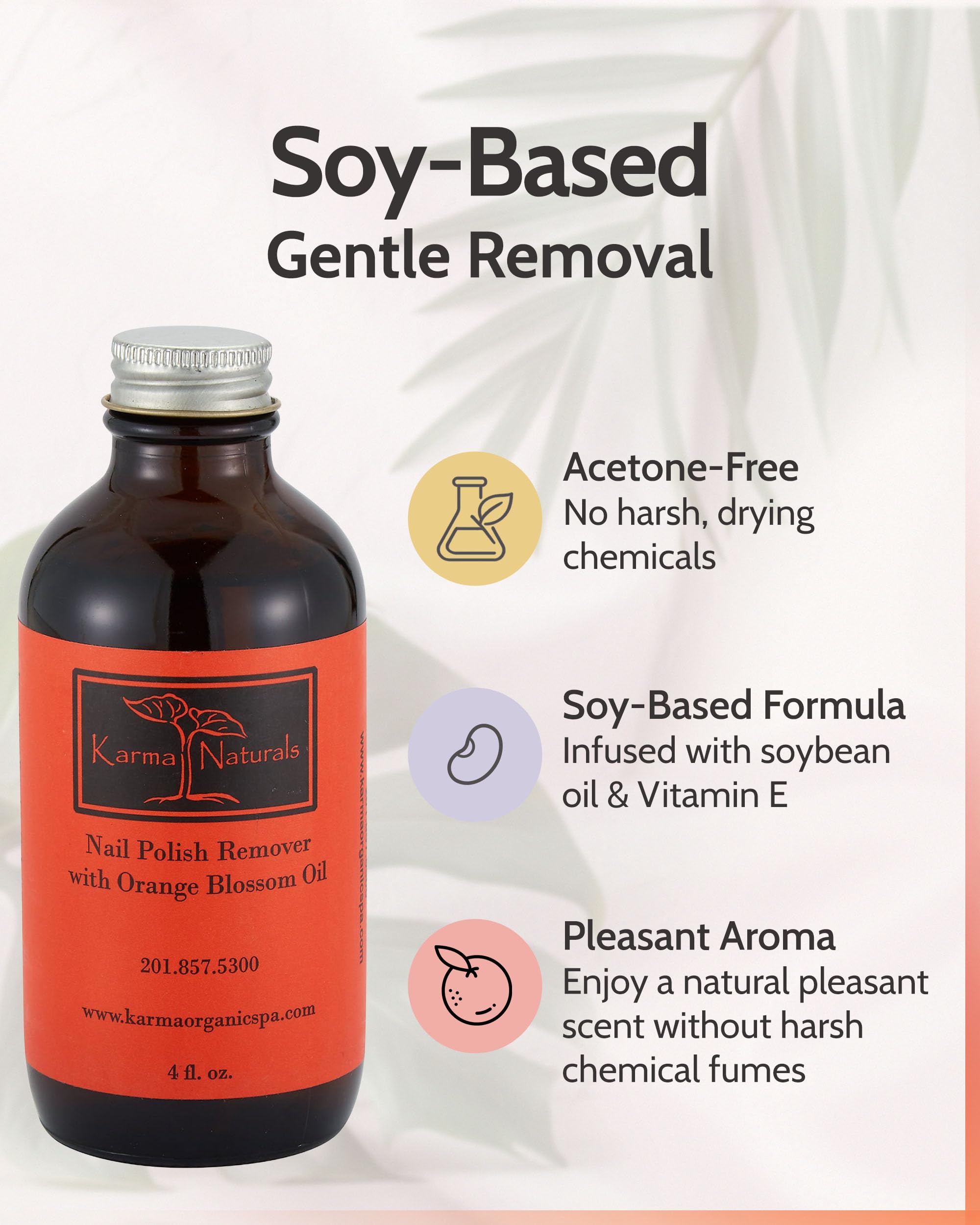 Karma Naturals - Removedor de esmalte de uñas con flor de naranja - No tóxico, vegano, libre de crueldad, sin acetona - Fortalecedor de uñas para uñas - 4 onzas líquidas.