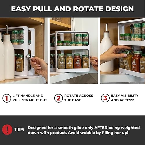 Miniatura 4 de Cabinet Caddy Spice Rack Organizer for Cabinet - Slide & Rotate Kitchen Organizers and Storage - 2 Double-Decker Shelves - Non-Skid Base - Magnetic