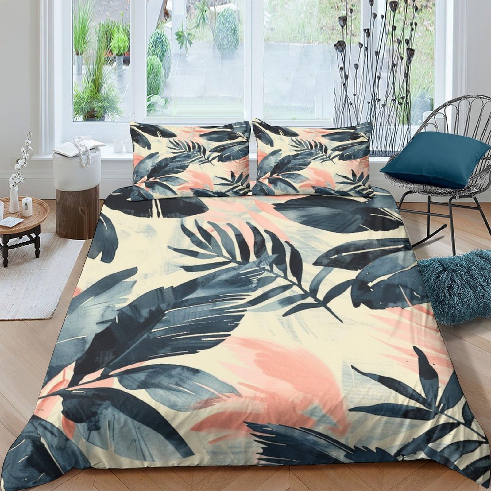Linge de lit 3 pièces en microfibre ultra douce motif palmier 220x240