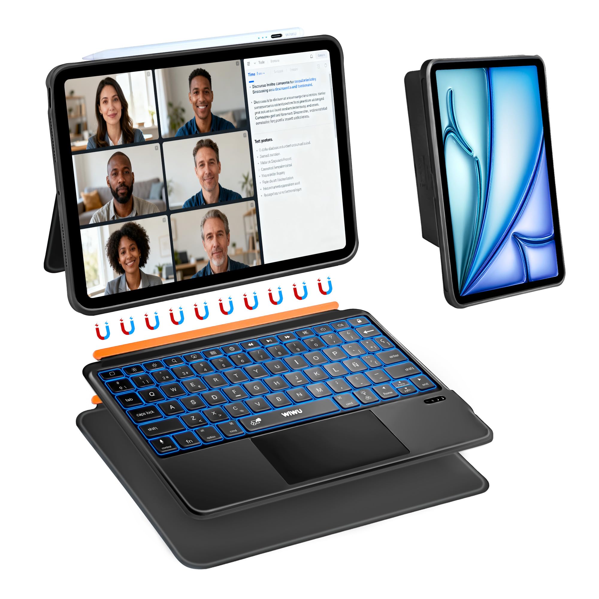 WIWU Funda con Teclado iPad 11/10 Generación Air 11 M4/M3/M2 2026/2025/2024 Carcasa Magnética Teclado Desmontable 7 Colores Teclas Retroiluminadas Touchpad (Negro,iPad 11/10/Air 5/4 Pro 11" 4/3/2/1) Global Recycled Standard Global Recycled Standard Global Recycled Standard