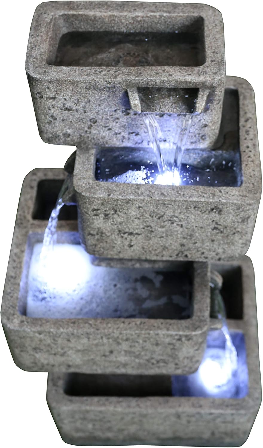 MULTILEVEL Concrete Cascading Fountain with 3 Cool White LED Lights