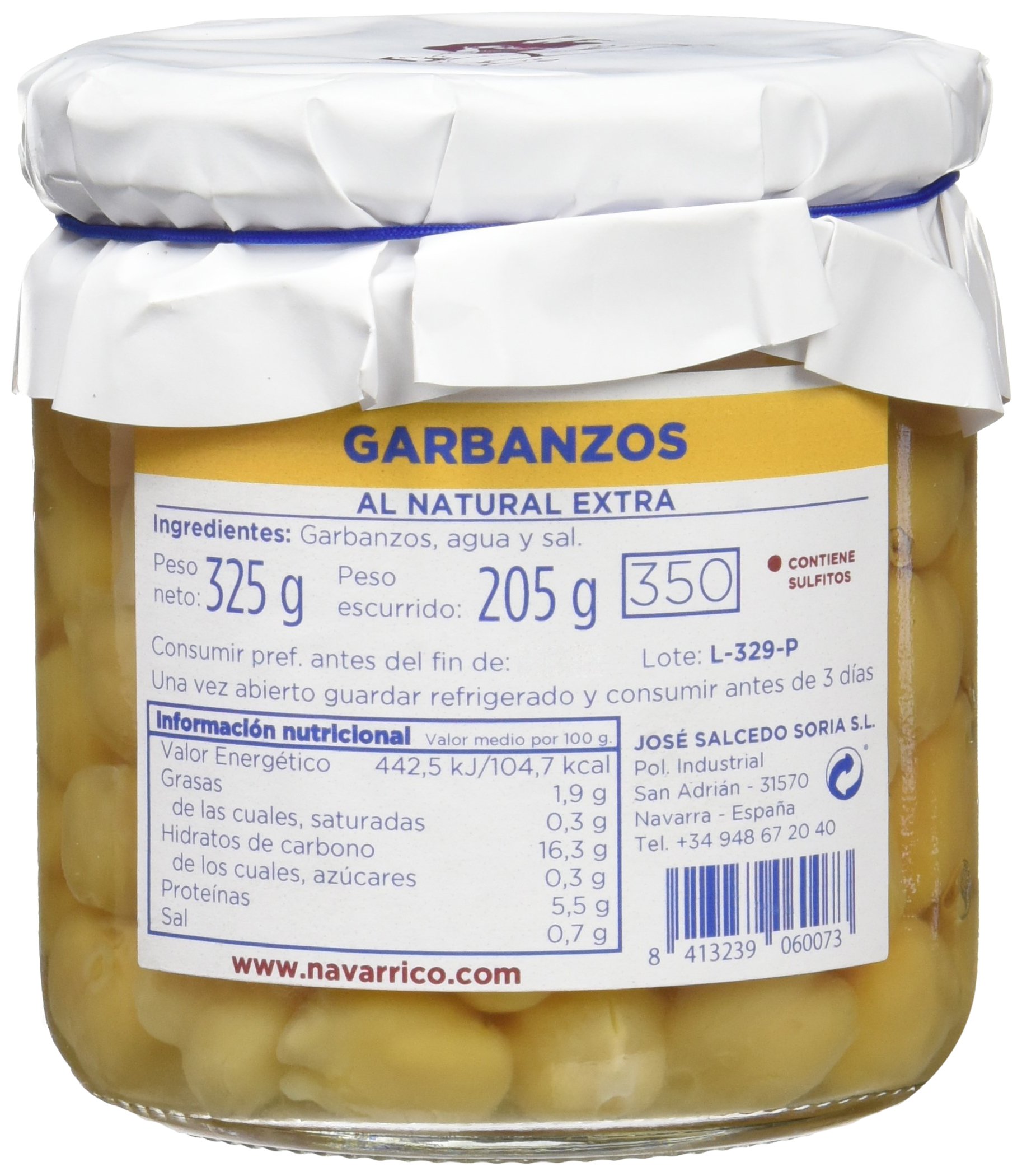 El Navarrico Garbanzo al Natural Extra - Paquete de 3 x 325 gr - Total: 975 gr