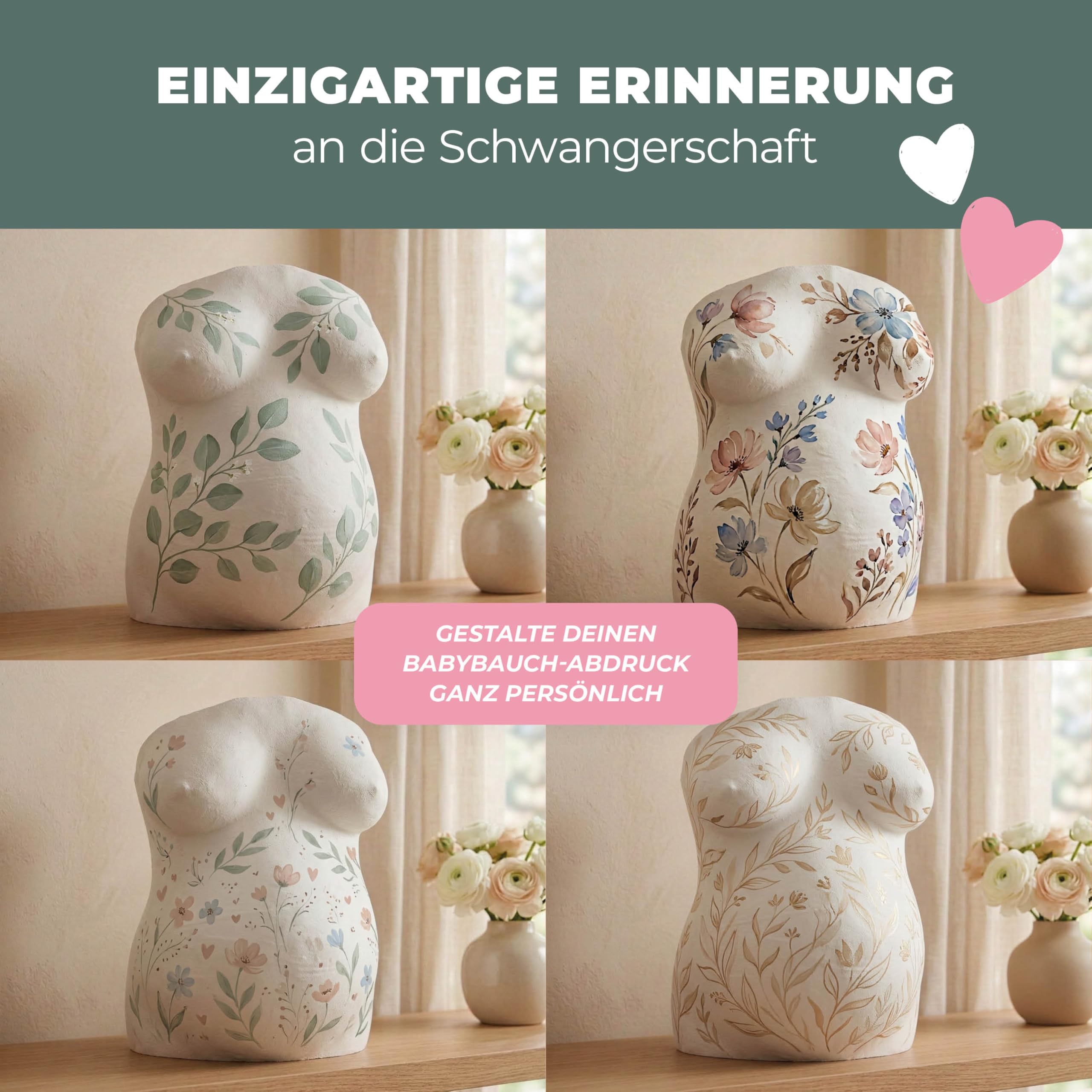 Amari ® Gipsabdruck Babybauch Set - Gipsabdruckset Babybauch - Geschenk werdende Mutter, Gips für den Bauchabdruck -Erinnerungen Schwangerschaft
