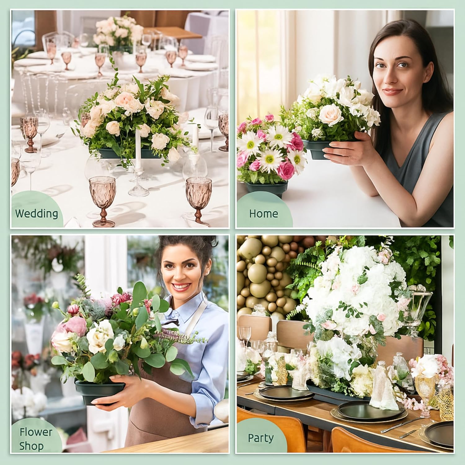 Sabary 12 Pack Large Size 10 x 4 Inch Floral Bowls for Flower Arrangements Flower Foam with Bowl Kit with Floral Foam Blocks for Table Party Wedding Festival Flowers (Rectangle)