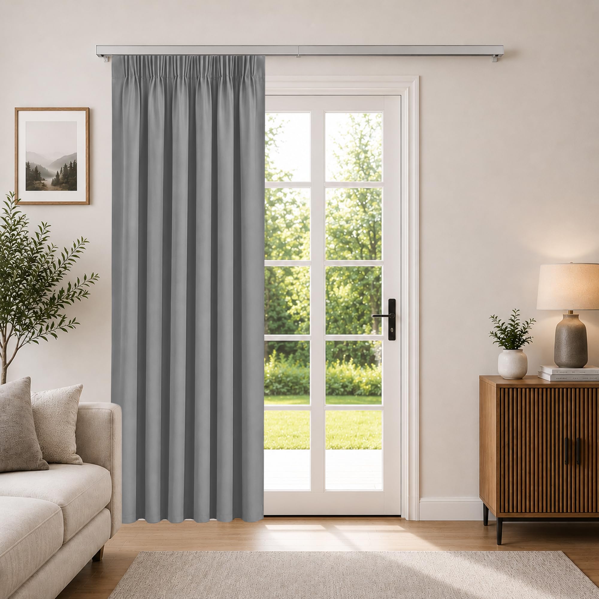 Aspire Homeware Light Grey Pencil Pleat Curtains 66X84 Blackout Curtains For Bedroom Privacy Protection Energy Saving Thermal Door Curtain 1 Panel With Tiebacks