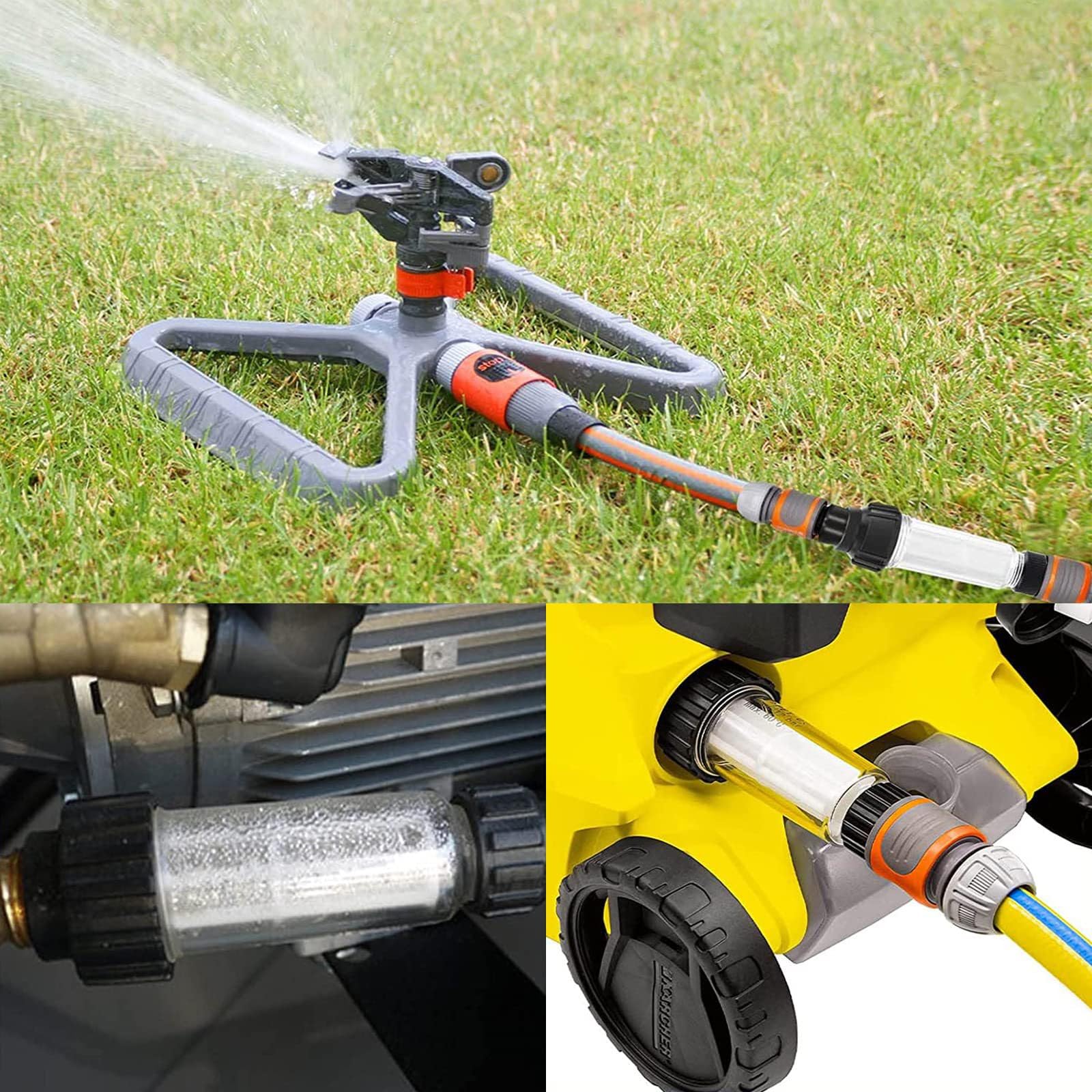 Filtro acqua per tubo da giardino e camper, kit da 3/4" con 5 inserti + 2 adattatori rapidi"}