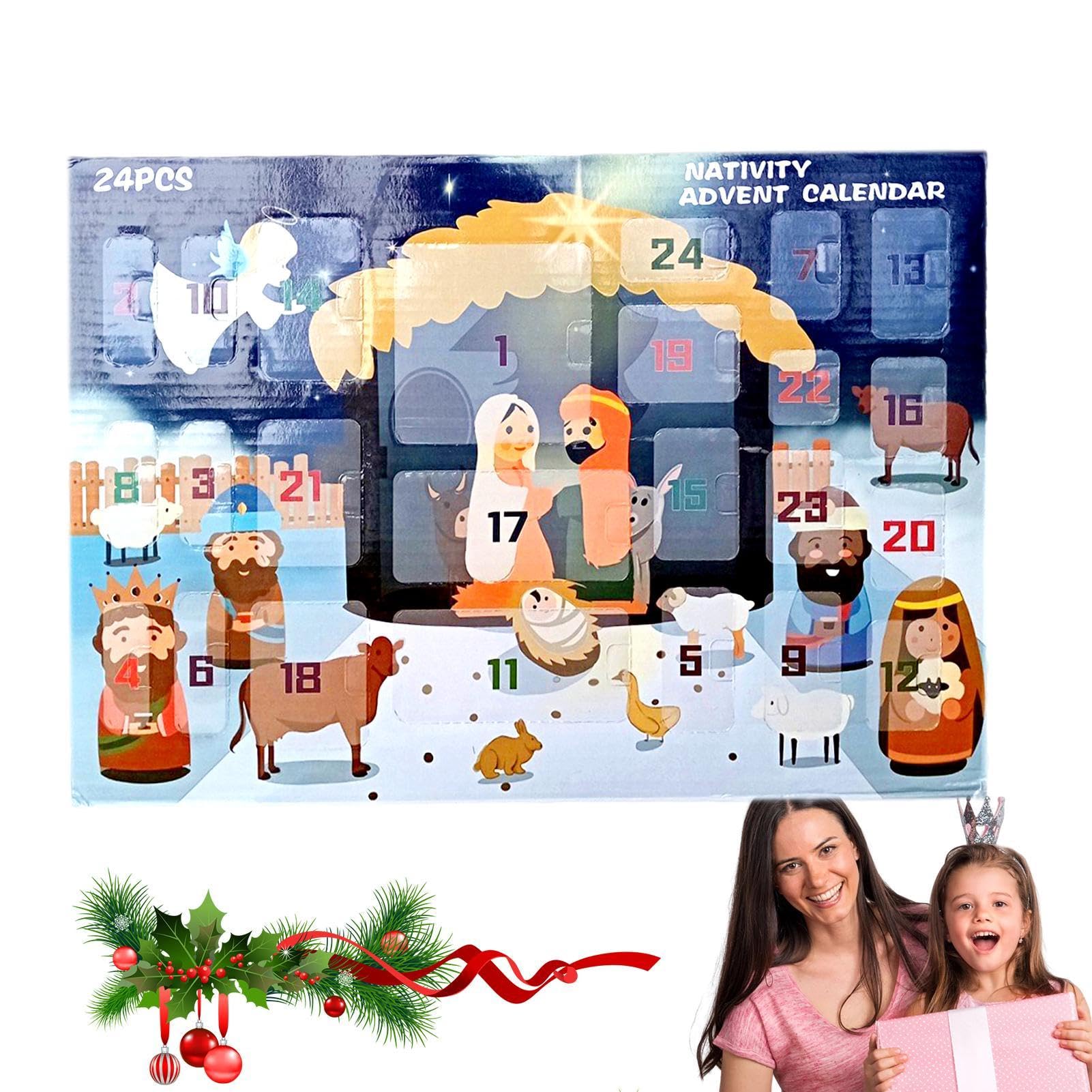 Weihnachtskrippe,Adventskalender 2024 Adventskalender für Kinder aus | Kreative Feiertags-Adventskalender-Sammelfiguren für Wohnzimmer und Schlafzimmer Wei