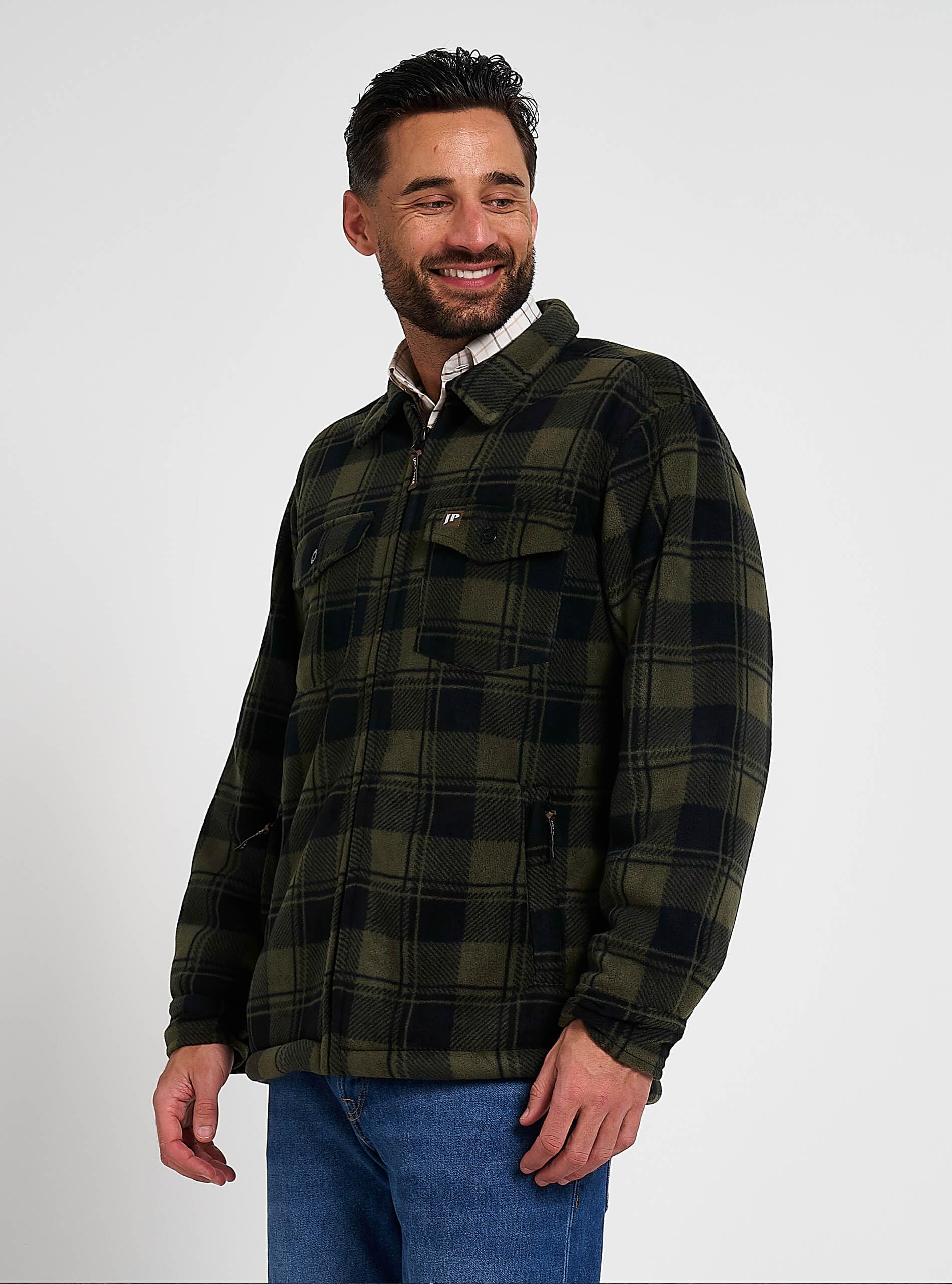 JACK PYKE Camicia tundra da uomo – Camicia a maniche lunghe in flanella a quadri con cerniera e fodera in pile, colletto rovesciato, multi tasche, polsini con bottoni per tiro o abbigliamento casual
