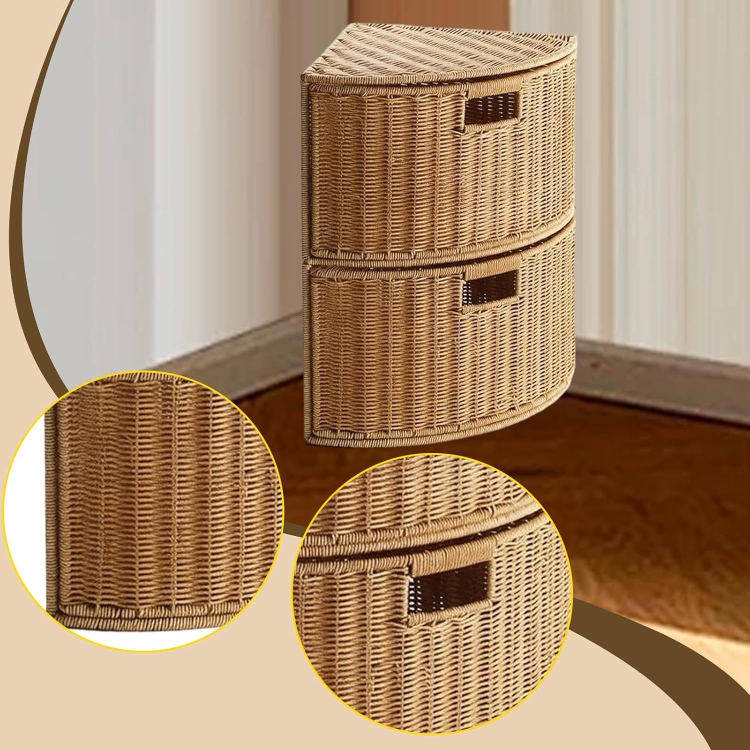 Corner Basket, Triangular Storage Box, Stackable Wardrobe Organizer, Woven Newspaper Organizer, S