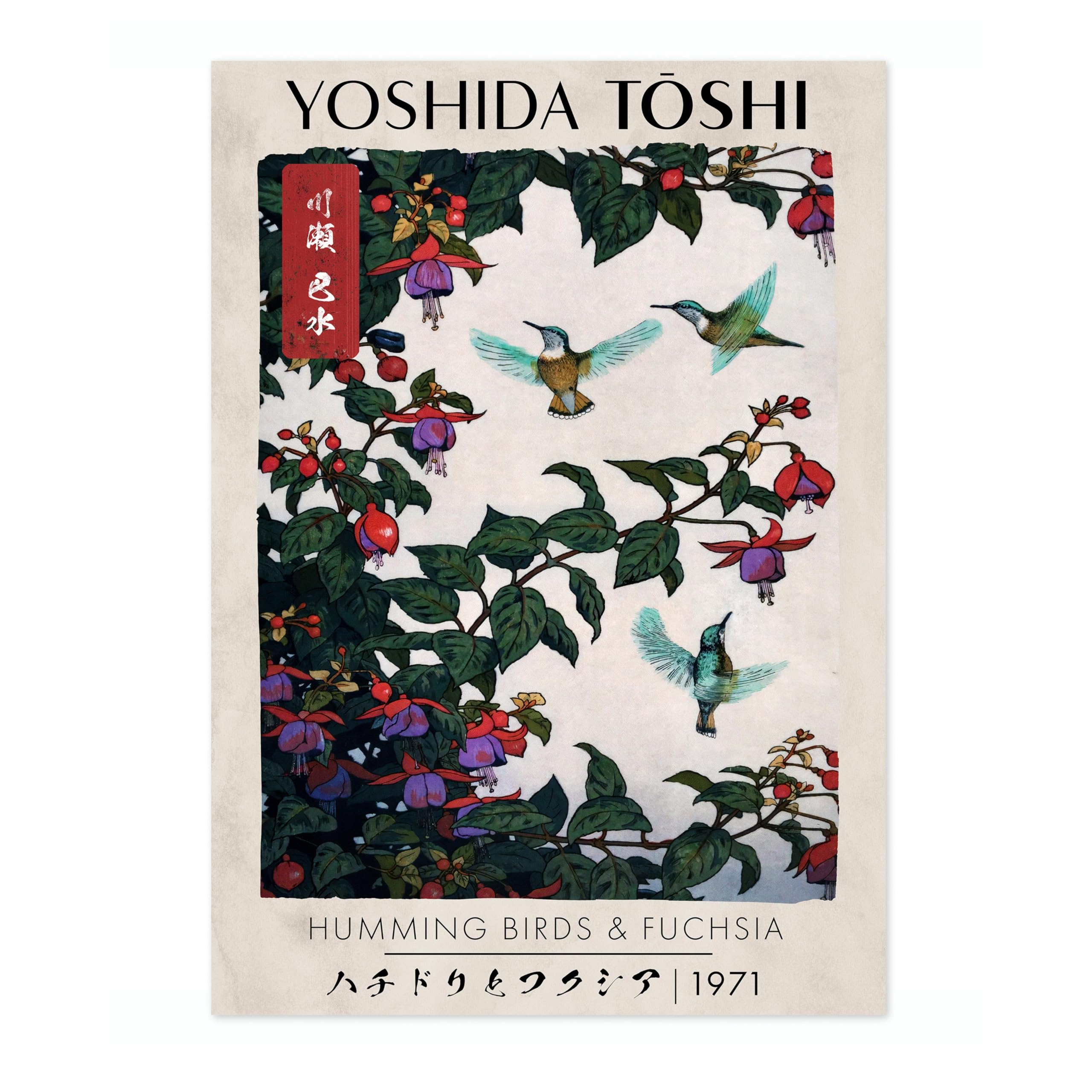 Animato Hummingbirds & Fuchsia Japanese Woodblock Print, Modern Poster Japan Wall Art Exhibition Ukiyo-E Home Decor, Archival Matte, A2 (Print Only) - 59.4x42cm โ image 1