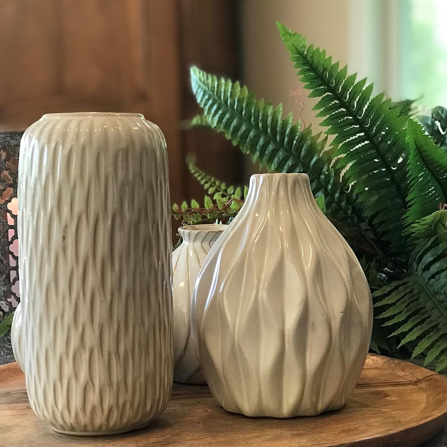 Iconic Scandi Vase 4 Piece Set, Creamy Beige and Toasted Tan, Neutrals, Glazed, Water-Tight, Porcelain, from 3-7.5 Inches