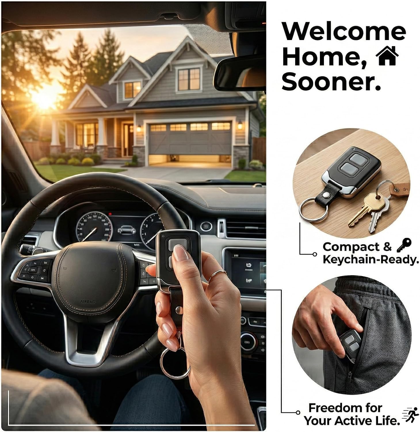 3-in-1 Universal Garage Door Opener Keypad with 2 Keychain Remote Compatible with Liftmaster Chamberlain Craftsman with Yellow Purple Red Orange Green Learn Button Replaces 877MAX 878MAX 893MAX 973LM