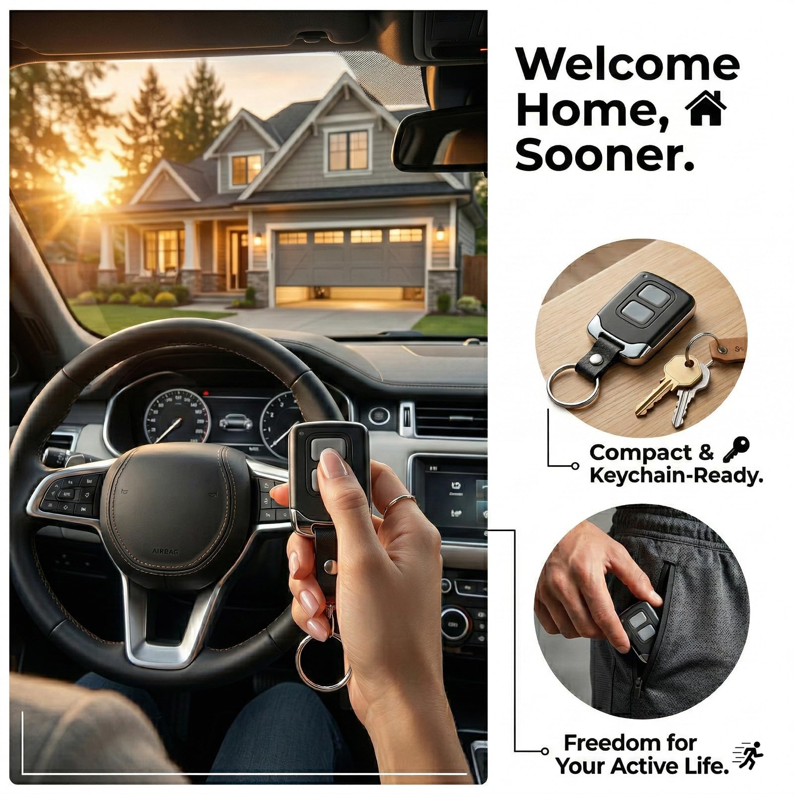 3-in-1 Universal Garage Door Opener Keypad with 2 Keychain Remote Compatible with Liftmaster Chamberlain Craftsman with Yellow Purple Red Orange Green Learn Button Replaces 877MAX 878MAX 893MAX 973LM — view 5