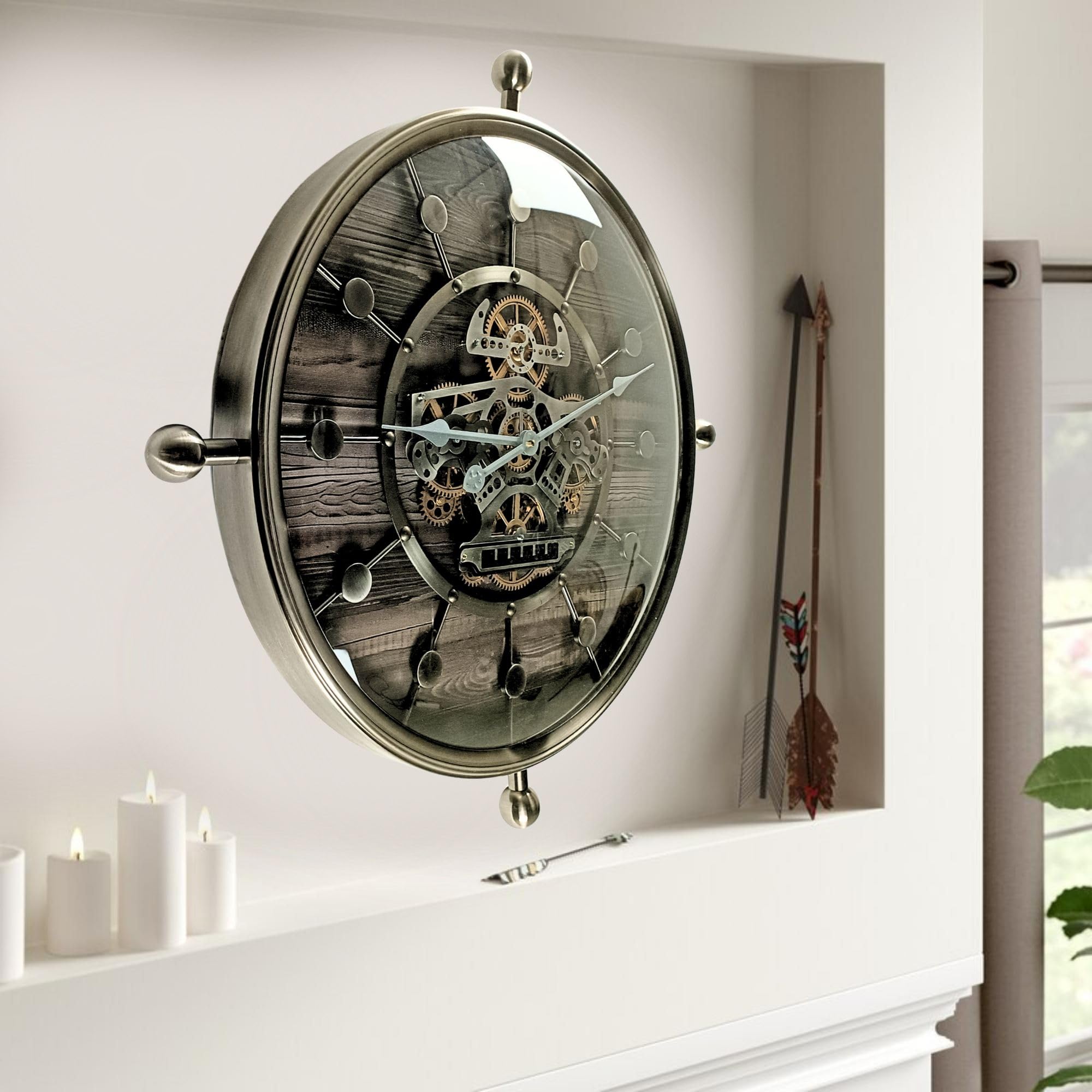 THE GEARS CLOCK Horloge murale à engrenage mobile 27" Luxembourg Line (noir argenté, 68 cm)