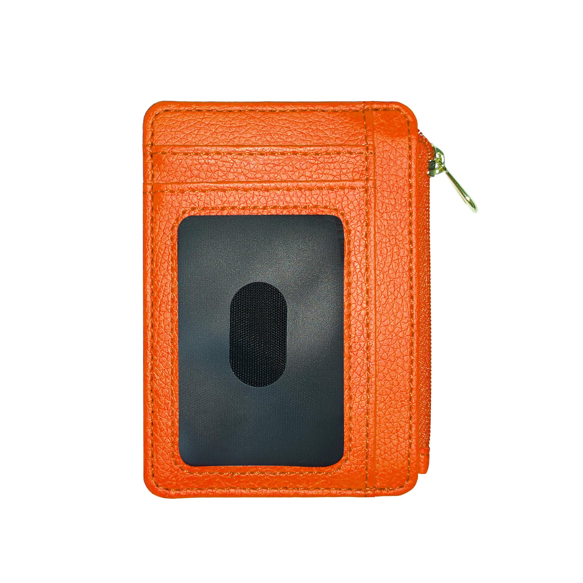 CATCH ON Small Wallet Women & Men, Slim Minimalist Faux Leather Front Pocket Credit Card Holder With Zipper Pocket (orange)