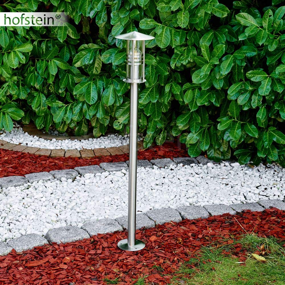 HOFSTEIN Außenleuchte Forli, Außenstehleuchte aus Metall/Glas in Edelstahl gebürstet/Klar, Wegeleuchte 100 cm im modernen Design für Garten, Außenbereich, Hof, Terrasse, E27, IP44