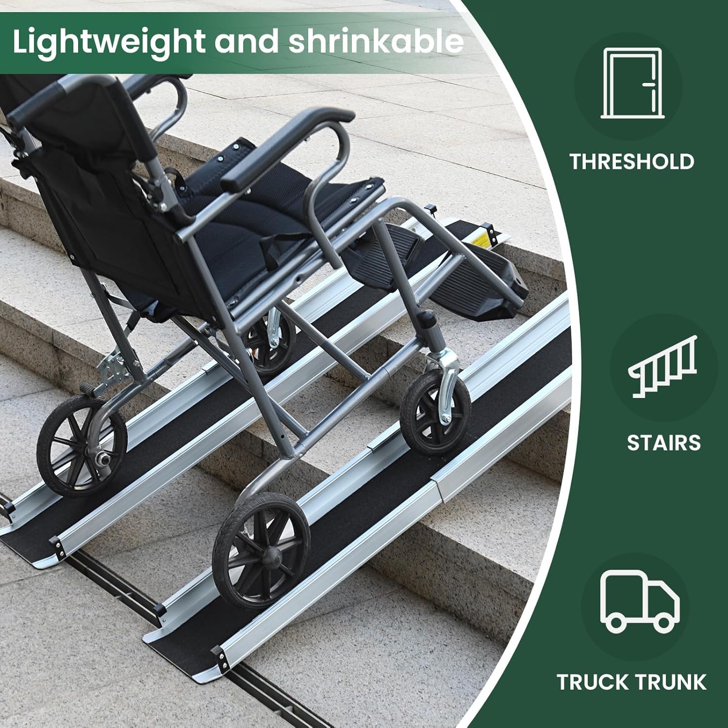 Rampa telescópica de aluminio para silla de ruedas, 2 unidades, antideslizante, capacidad de carga de 300 kg, con bolsa de transporte, para escaleras y obstáculos