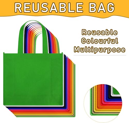 Miniatura 3 de Boao Paquete de 24 bolsas de mano no tejidas reutilizables para regalo, 12 colores, multicolor, bolsas de comestibles de 13 x 11 pulgadas, bolsa de