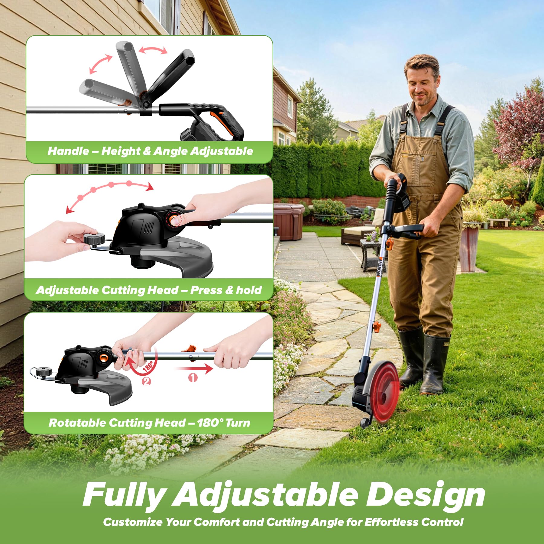 Weed Wacker Weed Eater de 4000 mAh: bordeadora eléctrica inalámbrica de 21 V y recortadora de cuerdas, herramienta de césped 2 en 1, funciona con pilas, cortador de césped de 12 pulgadas con 2