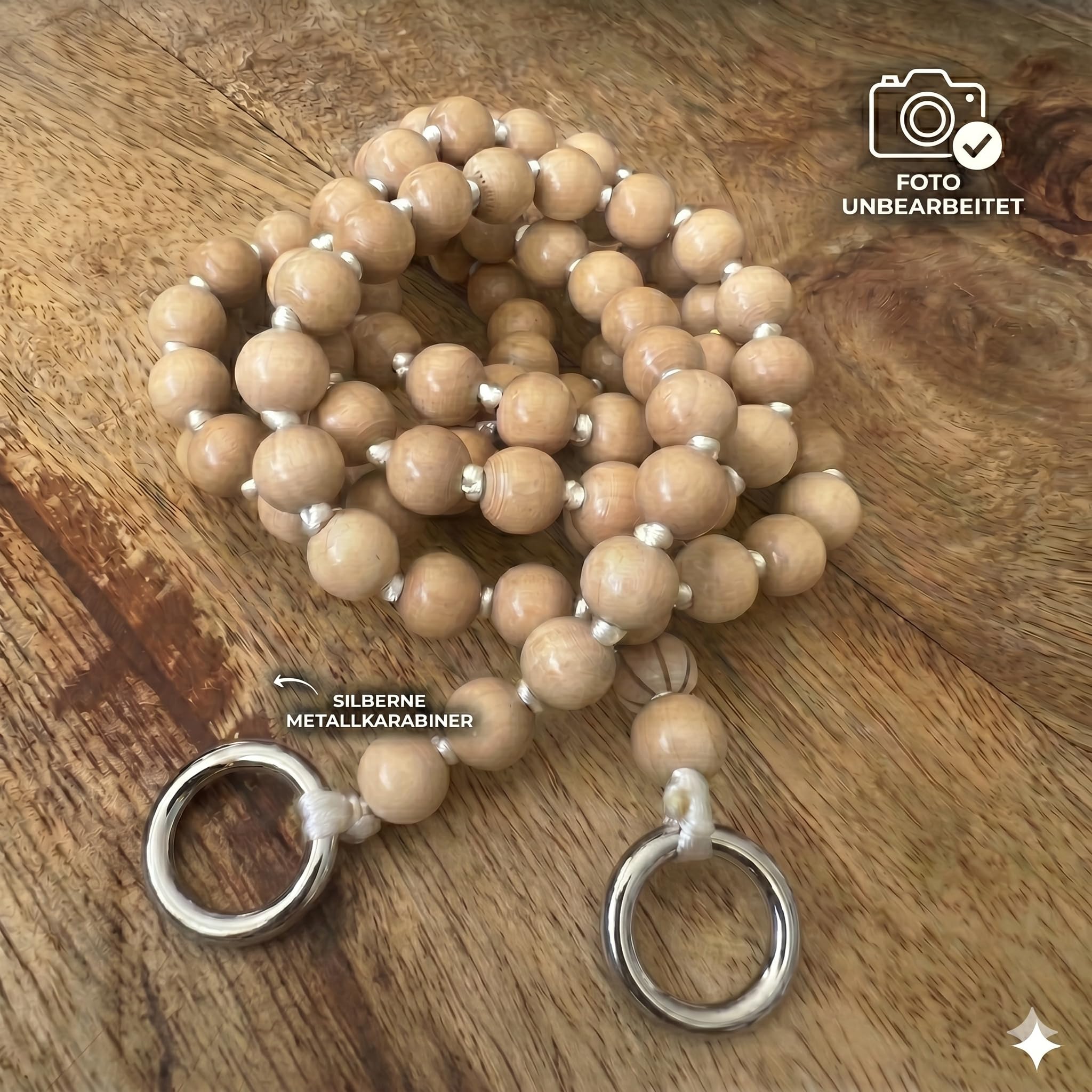 Handykette aus Holzperlen, Universal, Kette, Schlüsselband, Necklace, Lanyard. das Handyband zum Umhängen ist kompatibel mit jedem Handy wie Apple iPhone, Samsung, Xiaomi (Natur B)
