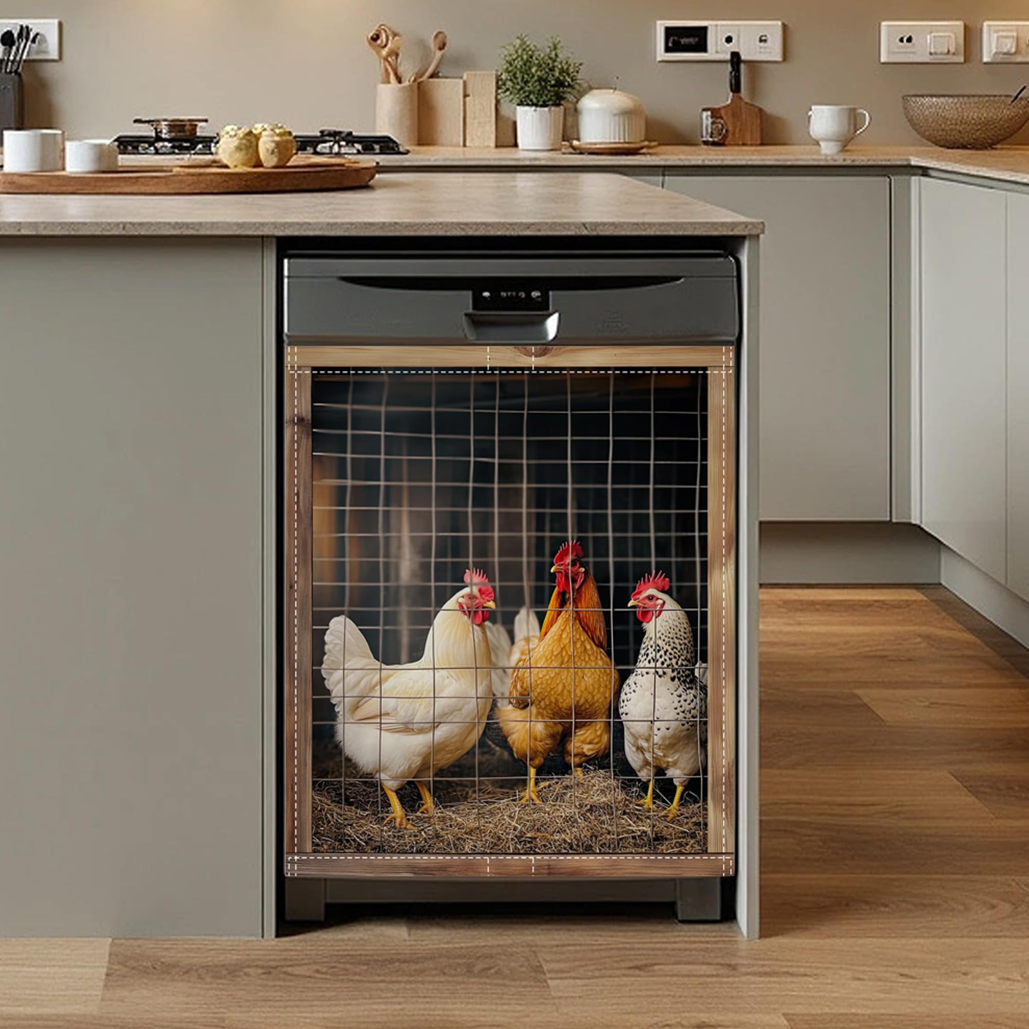 Farm Chicken Dishwasher Magnet Cover,Front Dishwasher Cover Decoration Reusable Decorative Magnetic Cover for Home Kitcen Appliance 23x26 Inch