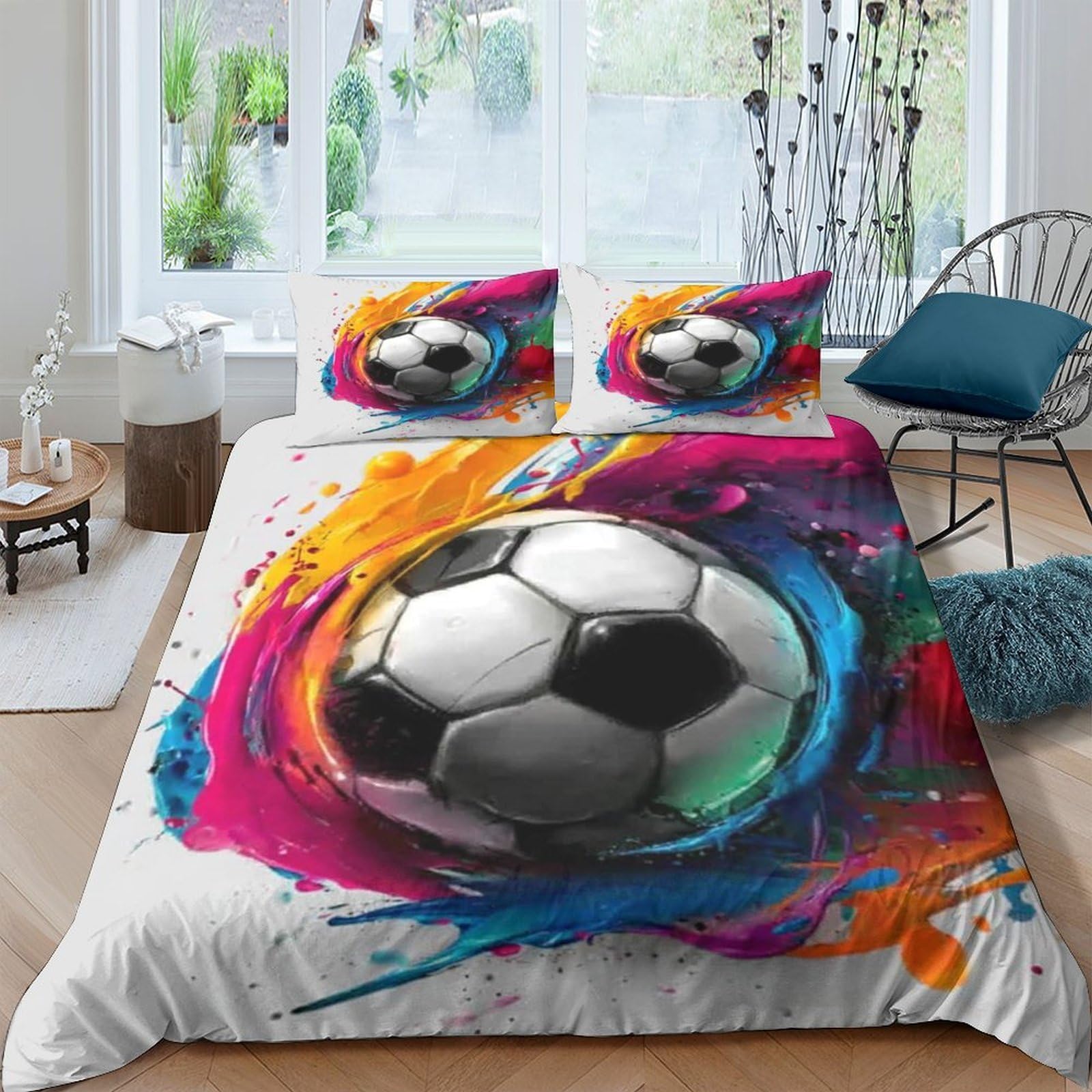Ctjqhvkz Style-8 3D Printed Color Splash Soccer Fitted Sheet Microfiber Soft Bed Cover Graffiti Football Mattress Cover For Bedroom Decor Single（135X200cm）