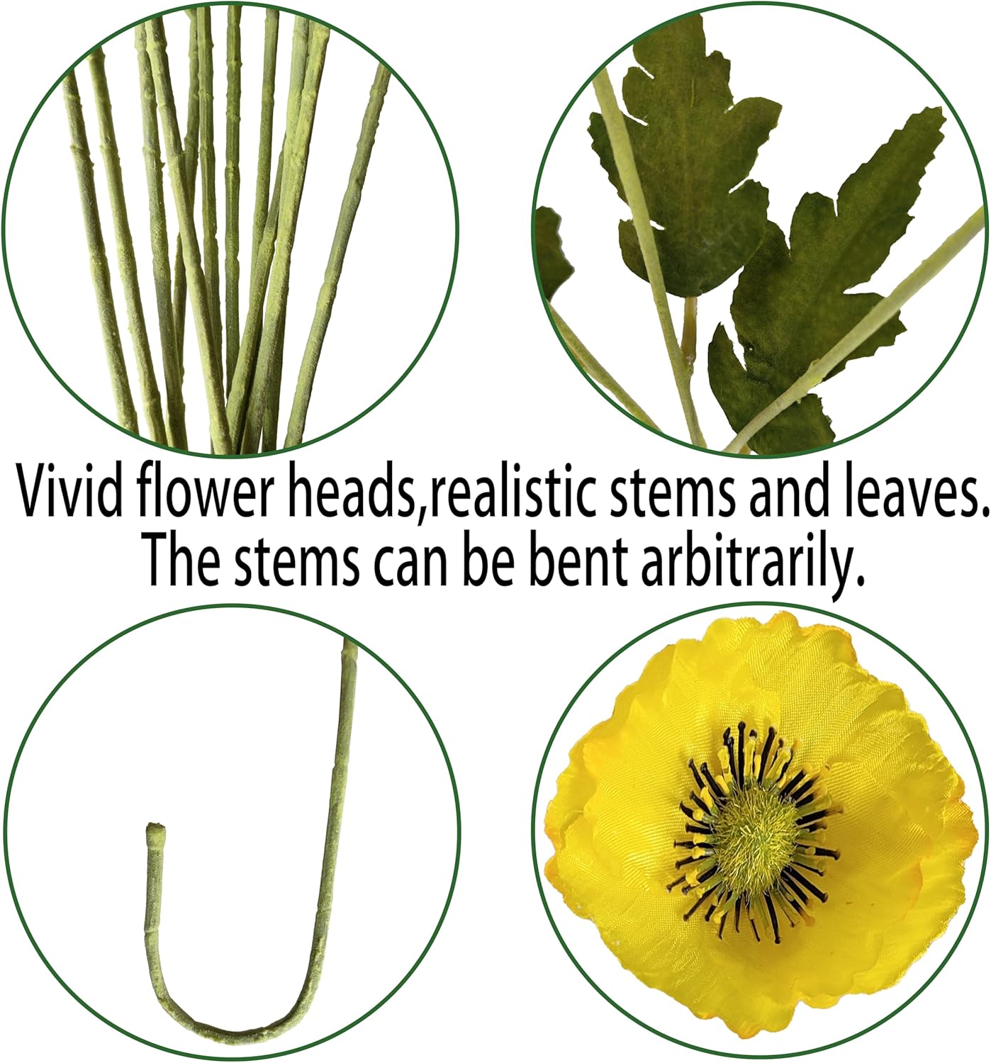 ATFL Yellow Poppy Flowers Artificial for Wedding Decorations,12 Pcs Fake Faux Silk Poppies Bulk for Home Decor Table Centerpieces Floral Arrangement(23.5‘’, Yellow) - Image 4