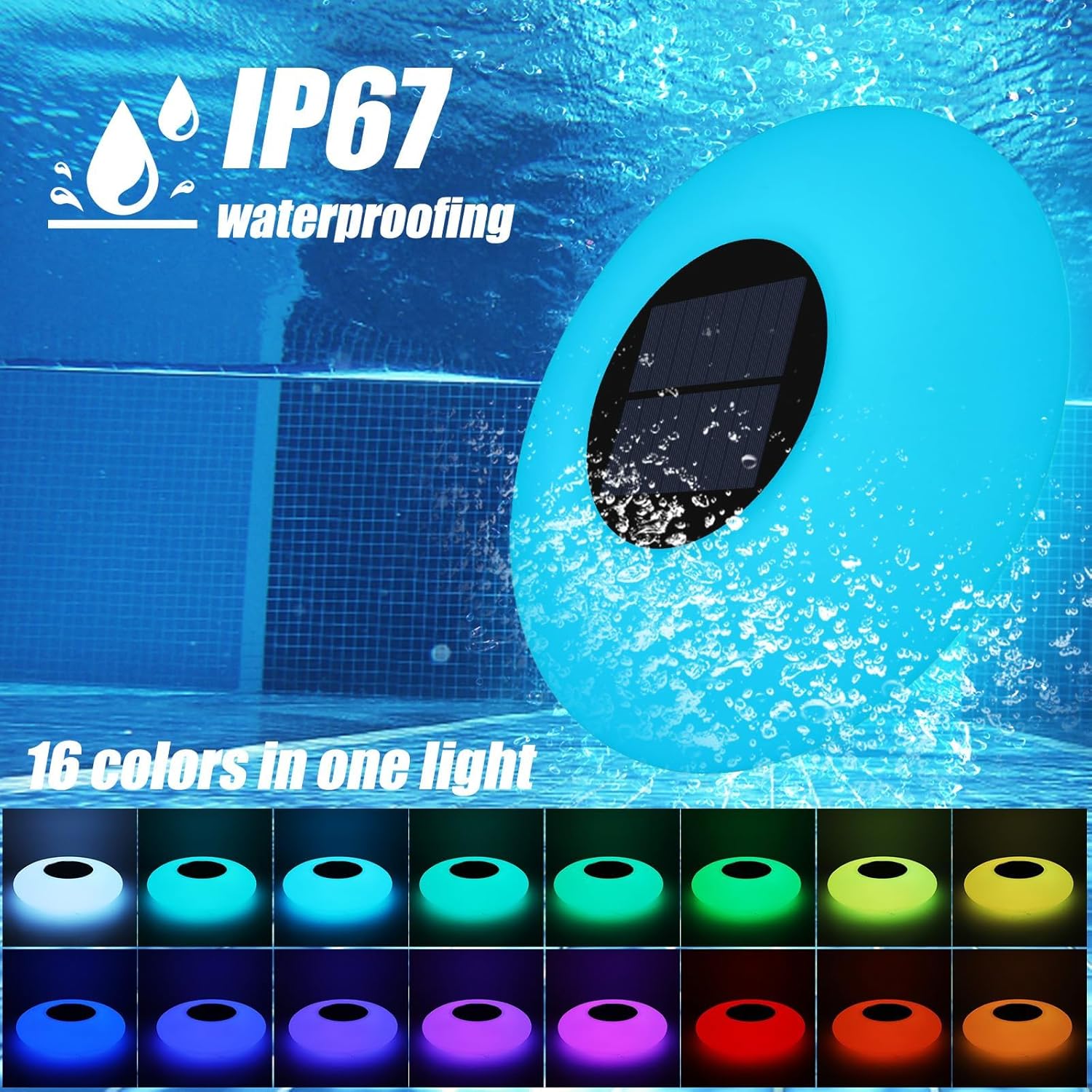 Blingbin Floating Pool Lights, Solar Pool Light with 16 RGB Colors 4 Dynamic Lighting Effects, IP67 Waterproof Pool Lights That Float with Remote Control for Pool Hot Tub Fountain Pond Garden Party